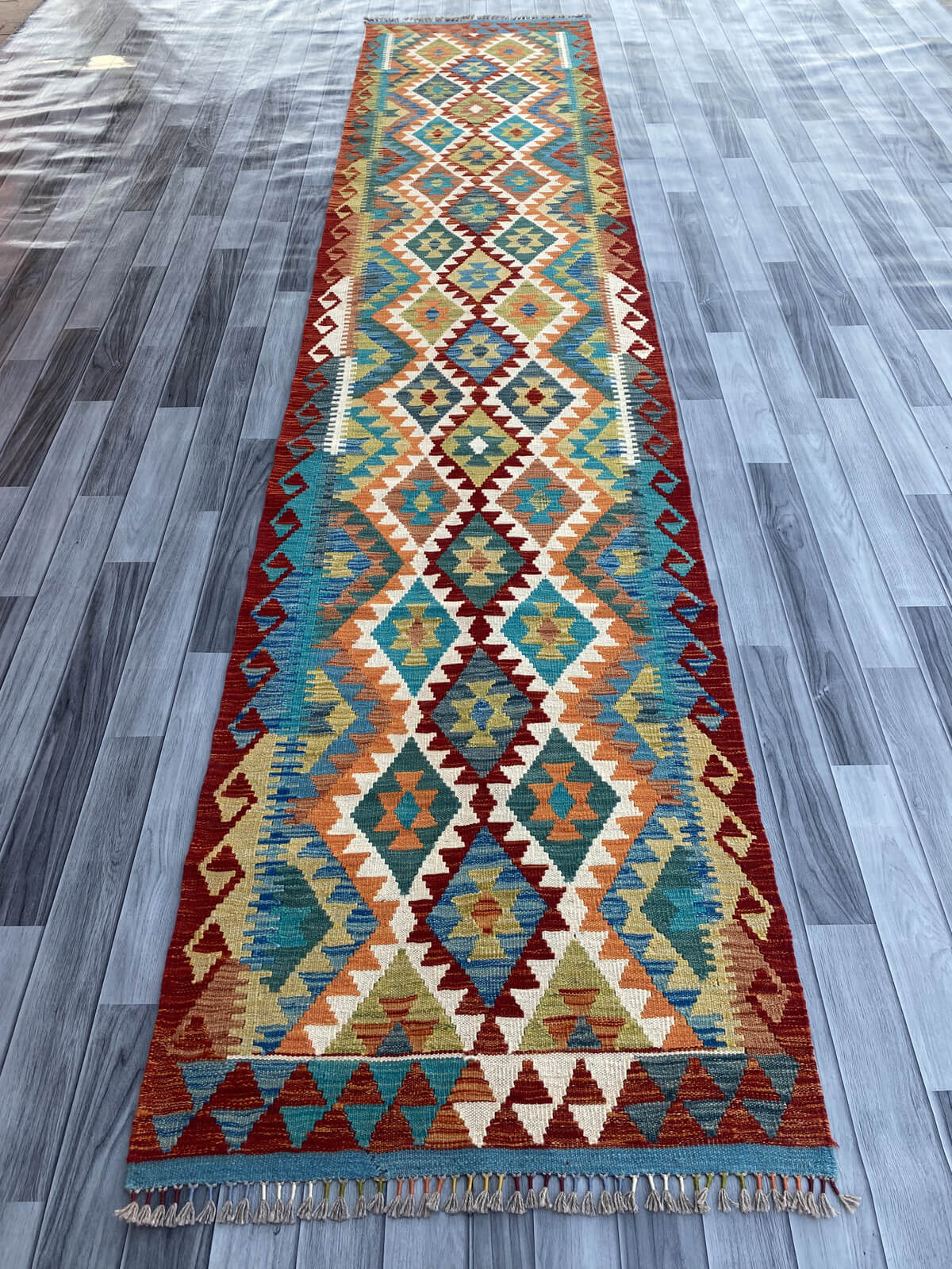 Handmade Flat Weave Kilim Rug (393 CM x 84 CM) SK#1089