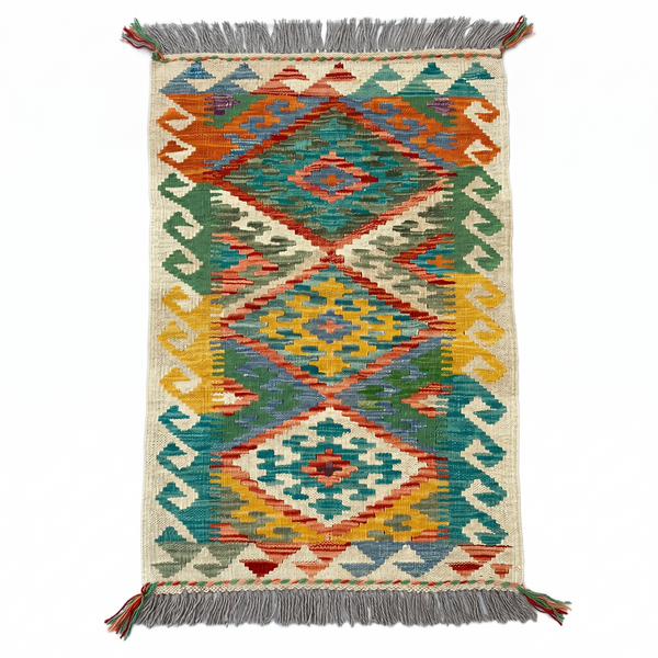 Handmade Afghan Chobi Kilim Rug 92x60 cm KAS#704
