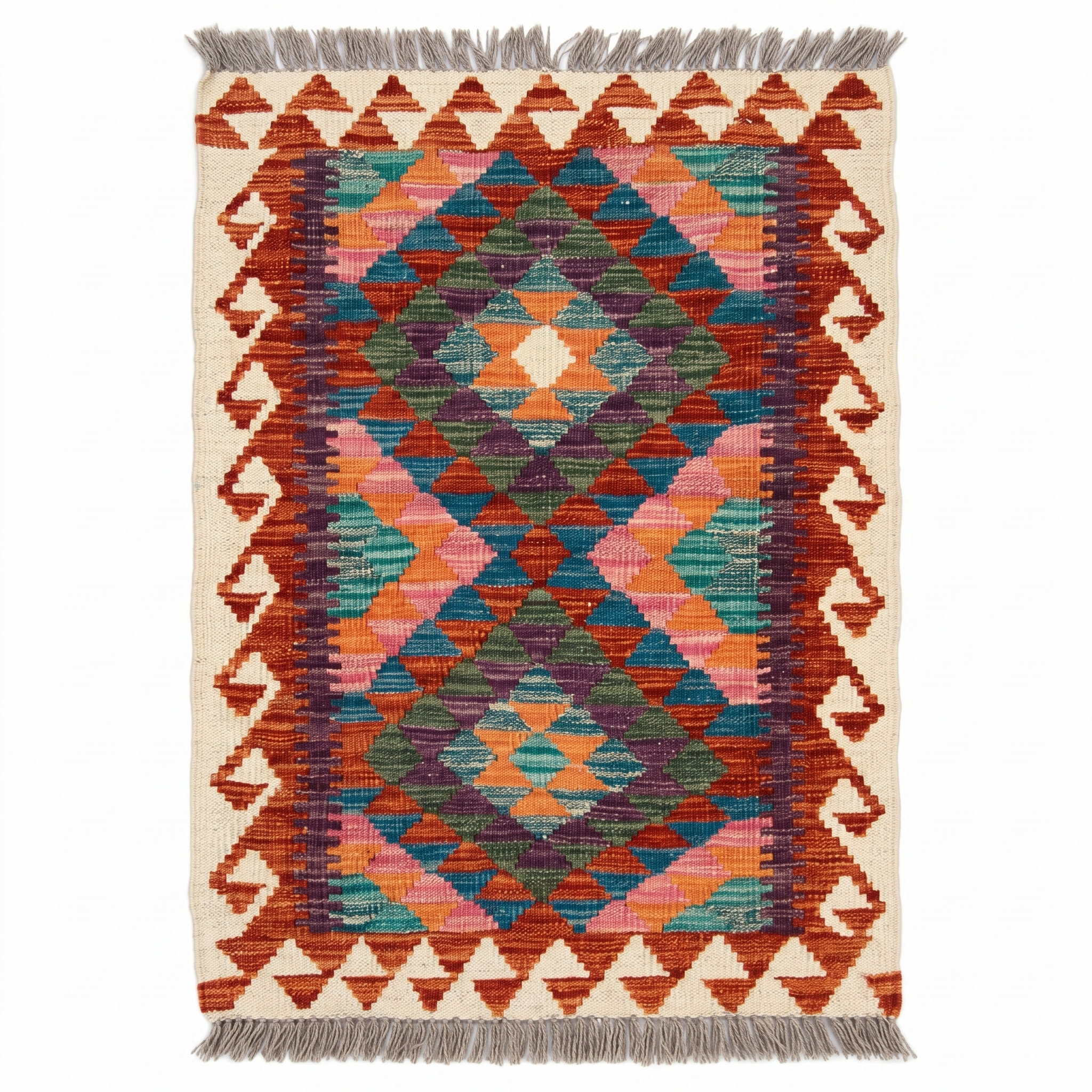 Handmade Afghan Chobi Kilim Rug 88x67 cm KAS#707
