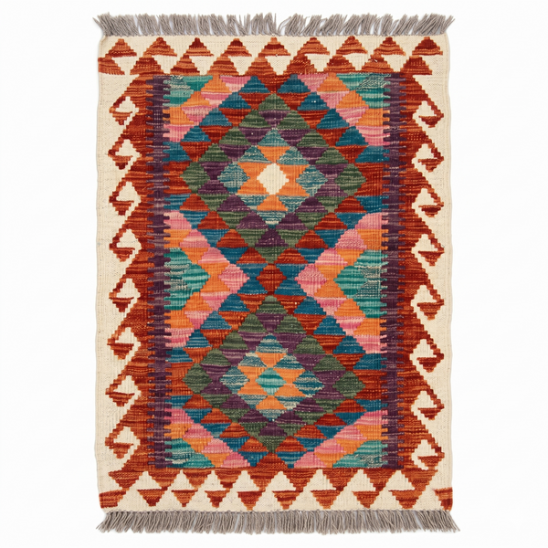 Handmade Afghan Chobi Kilim Rug 88x67 cm KAS#707