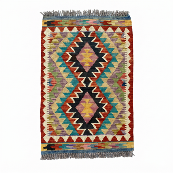 Handmade Afghan Chobi Kilim Rug 88x60 cm KAS#719