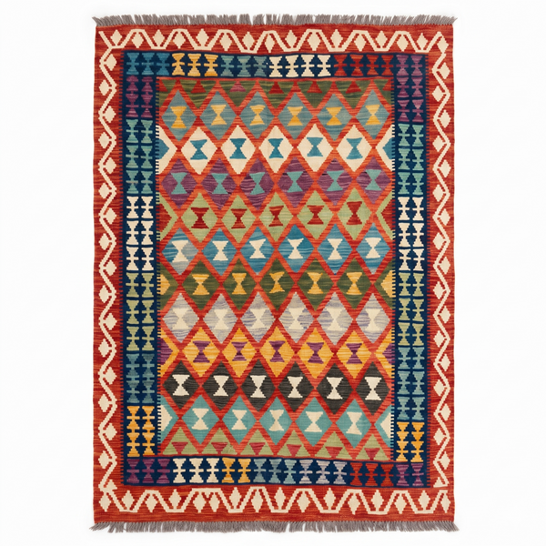 Handmade Afghan Chobi Kilim Rug 198x151 cm KAS#758