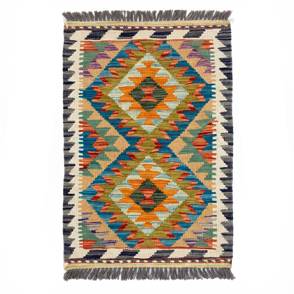 Handmade Afghan Chobi Kilim Rug 87x58 cm KAS#766