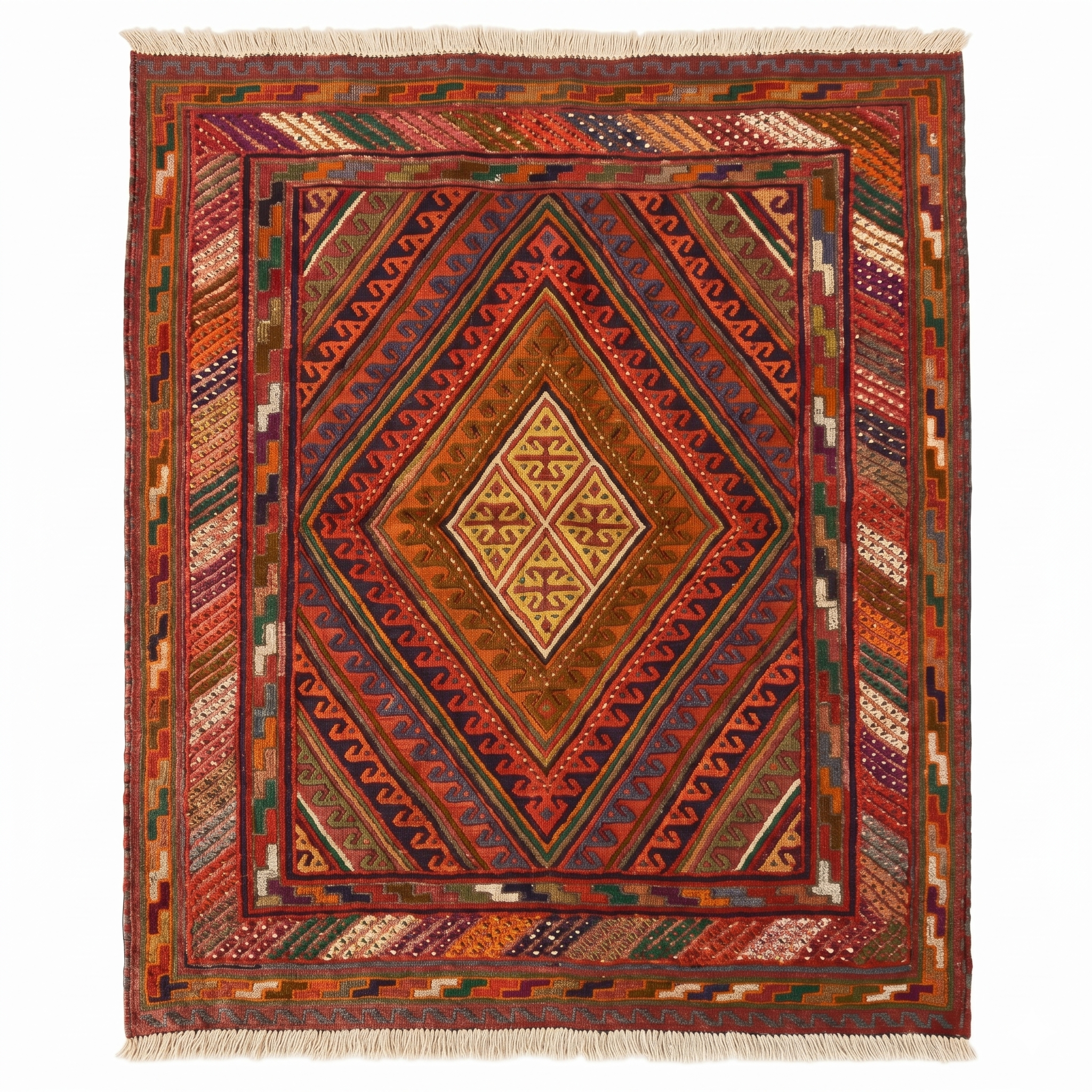 Handmade Afghan Tribal Meshwani Rug 132x120 cm KAS#785