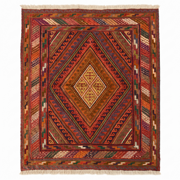 Handmade Afghan Tribal Meshwani Rug 132x120 cm KAS#785