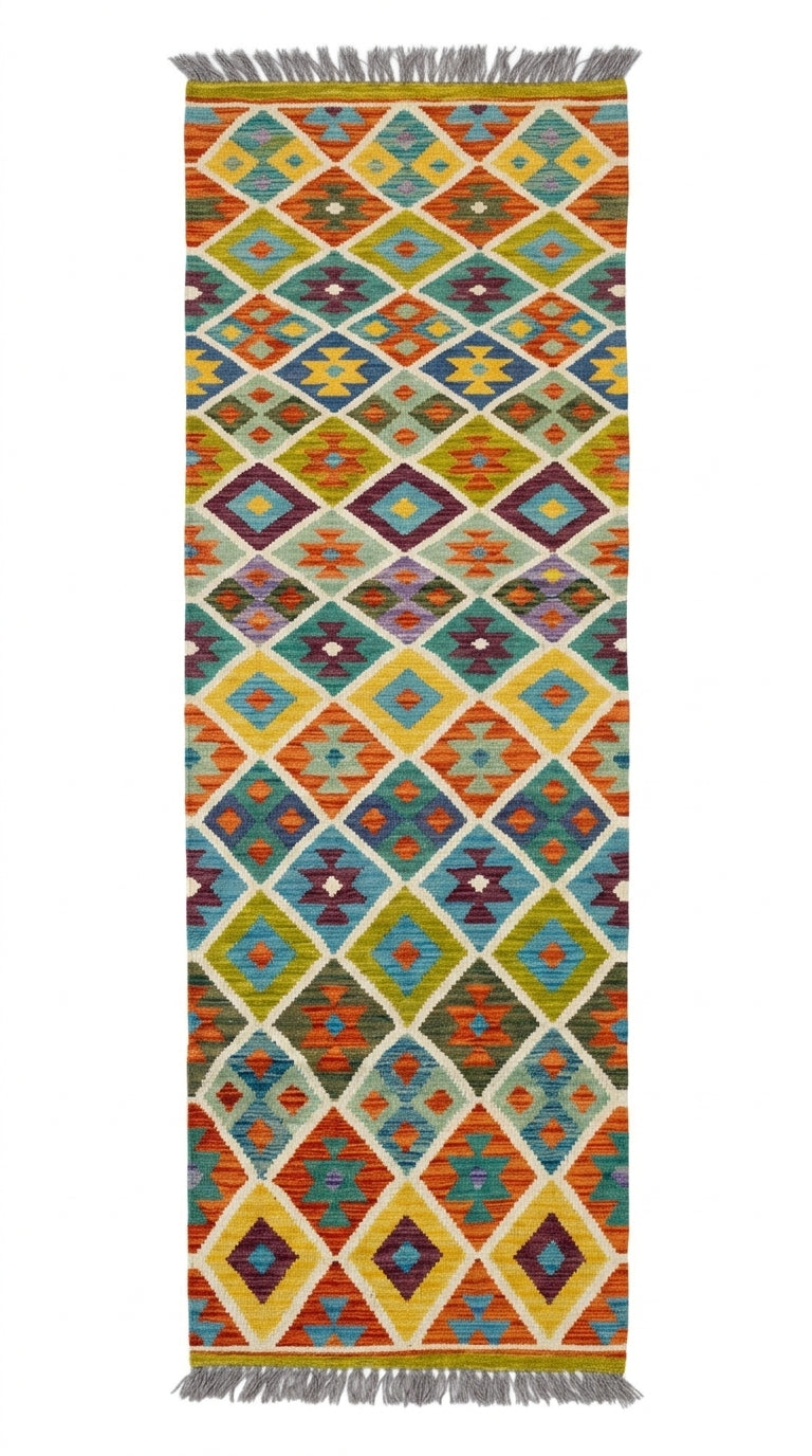 Handmade Afghan Chobi Kilim Runner Rug 386x76 cm KAS#817