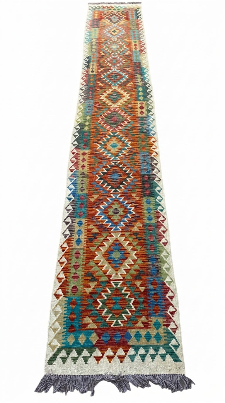 Handmade Afghan Chobi Kilim Runner Rug 492x82 cm KAS#819