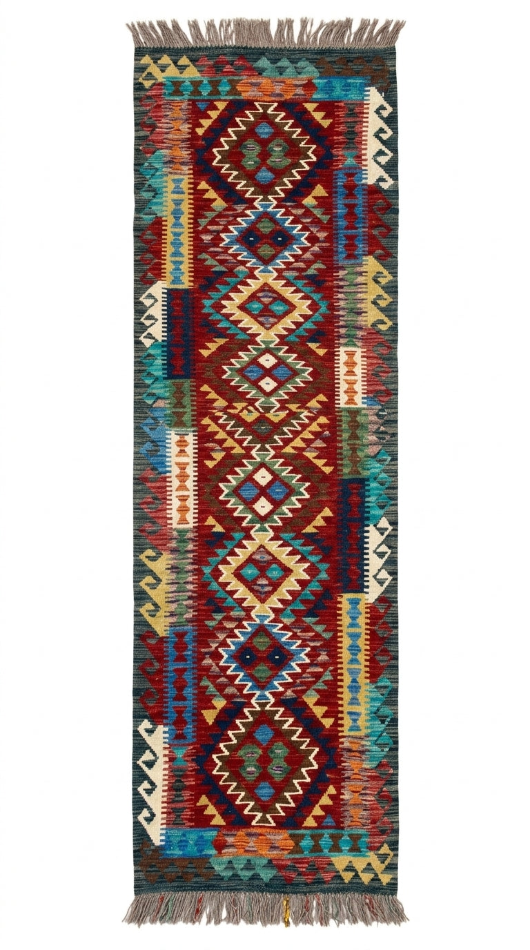 Handmade Afghan Chobi Kilim Runner Rug 488x78 cm KAS#820