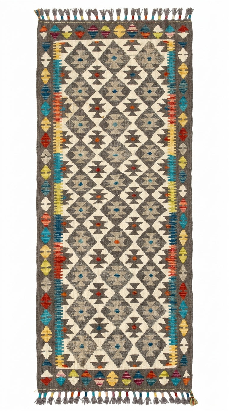Handmade Flat Weave  Kilim Hallway Runner Rug 301CM x 79CM KA#25