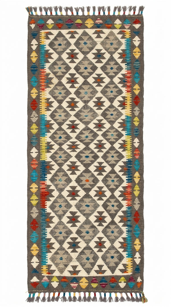 Handmade Flat Weave  Kilim Hallway Runner Rug 301CM x 79CM KA#25