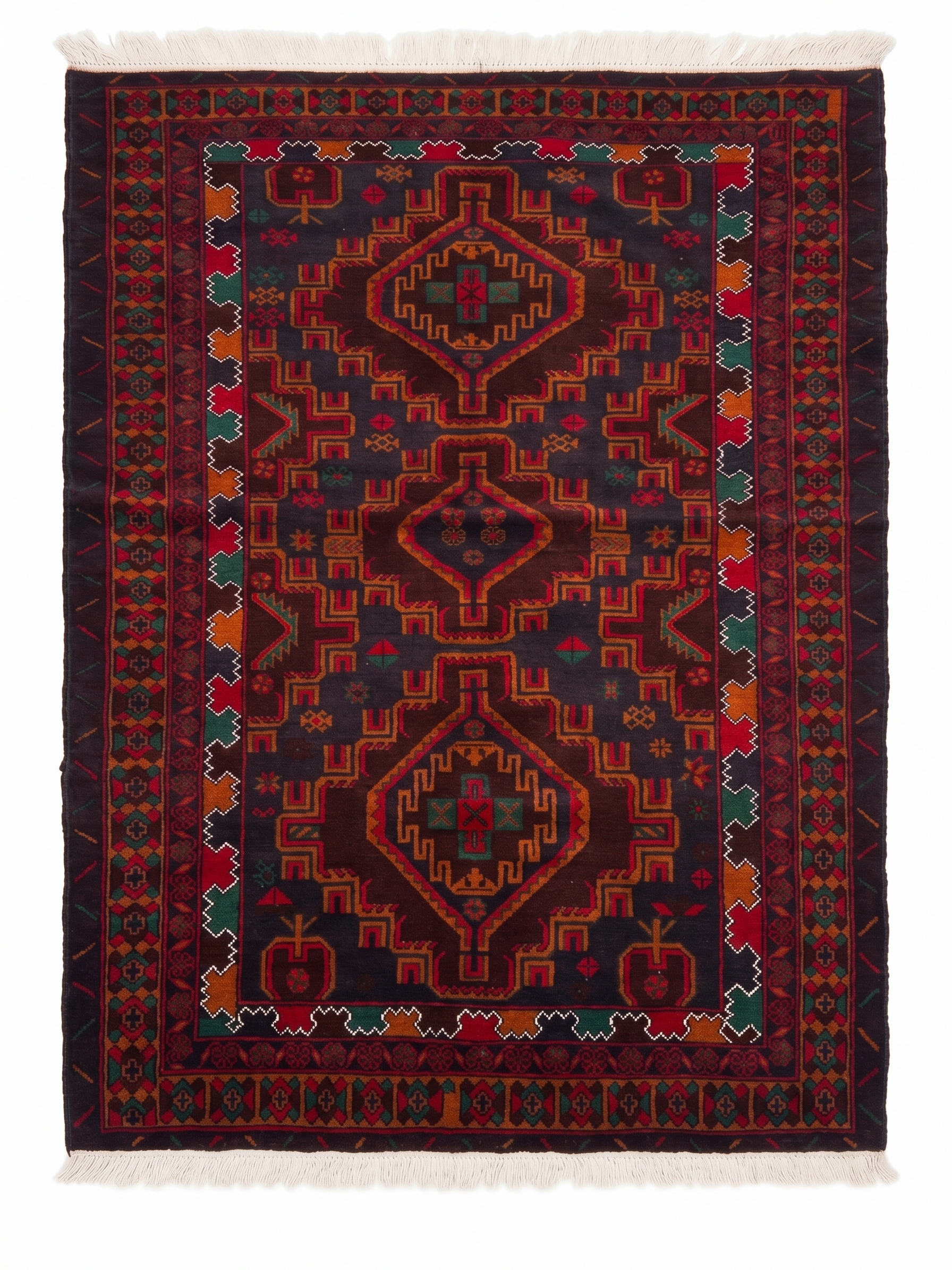 Handmade Afghan Traditional Balochi Rug 192 CM x 114 CM KSA#5041