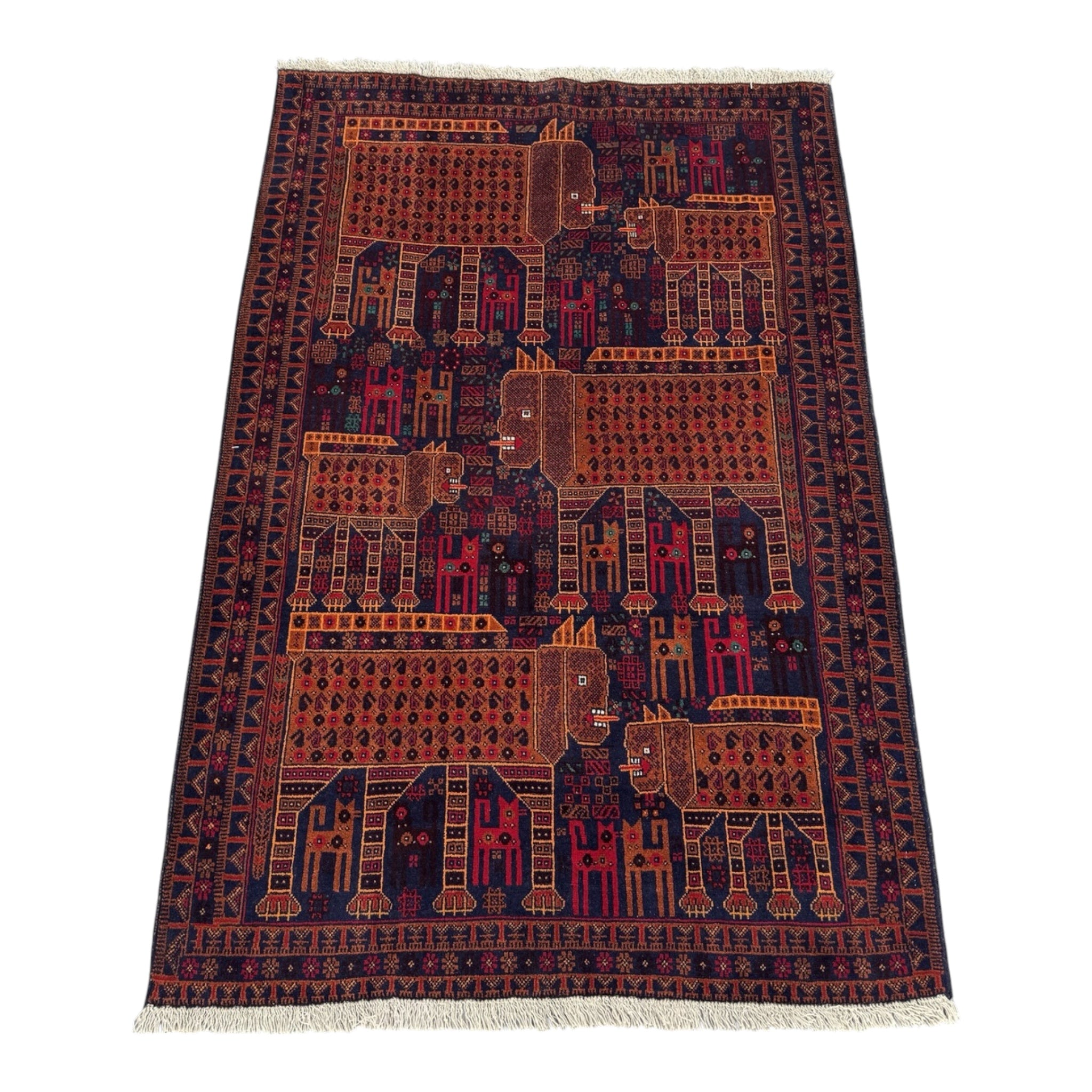 Handmade Traditional Afghan Pictorial Balochi Rug  187 CM x 124 CM SK#1408