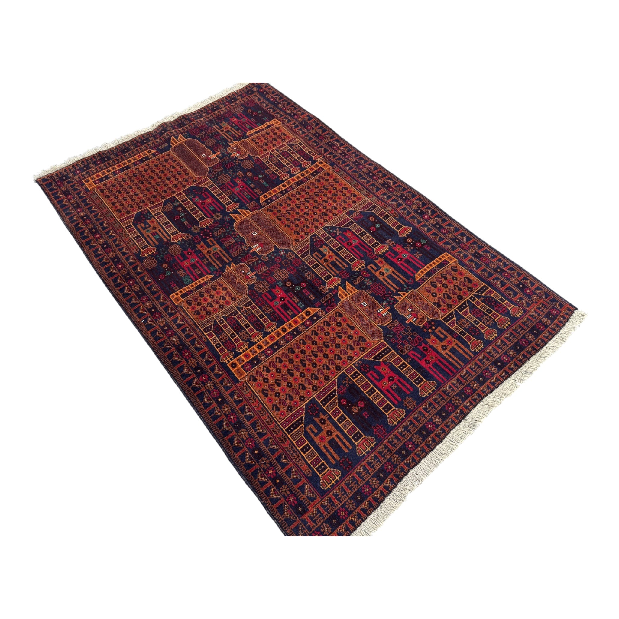 Handmade Traditional Afghan Pictorial Balochi Rug  187 CM x 124 CM SK#1408