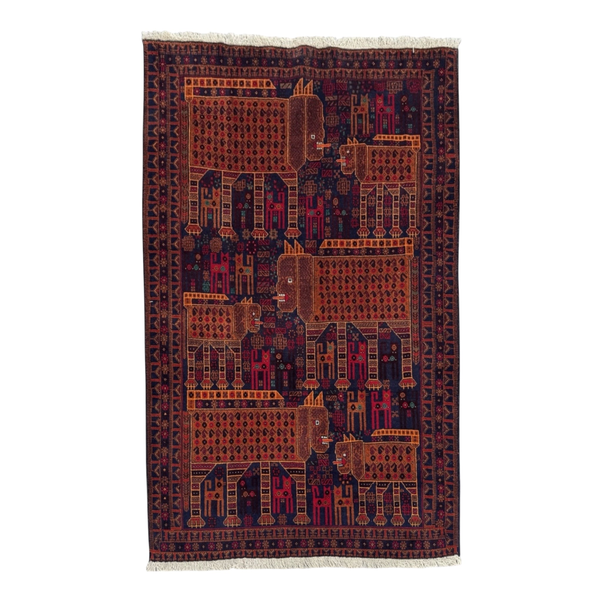 Handmade Traditional Afghan Pictorial Balochi Rug  187 CM x 124 CM SK#1408