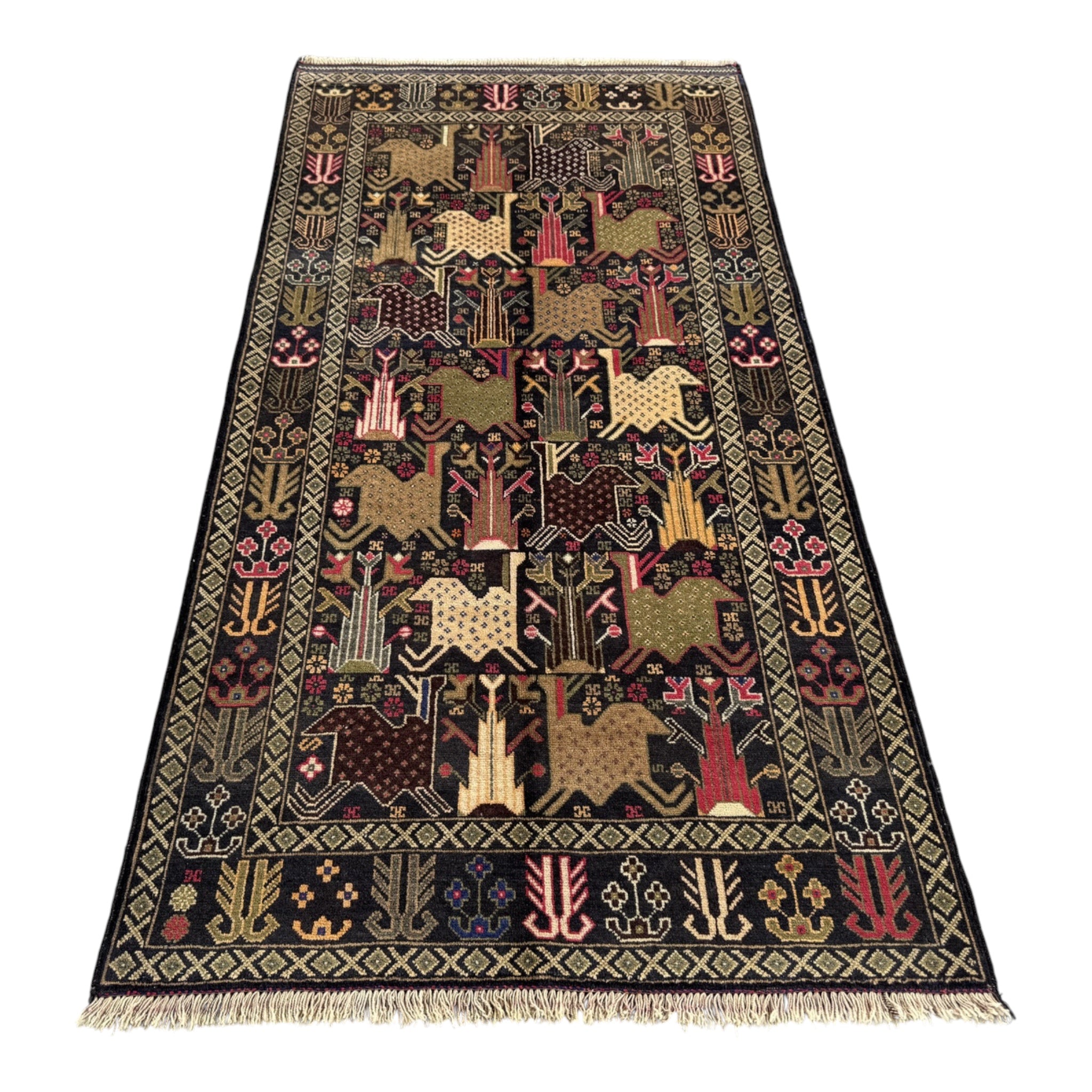 Handmade Traditional Afghan Balochi Rug 204 CM x 105 SK#1477