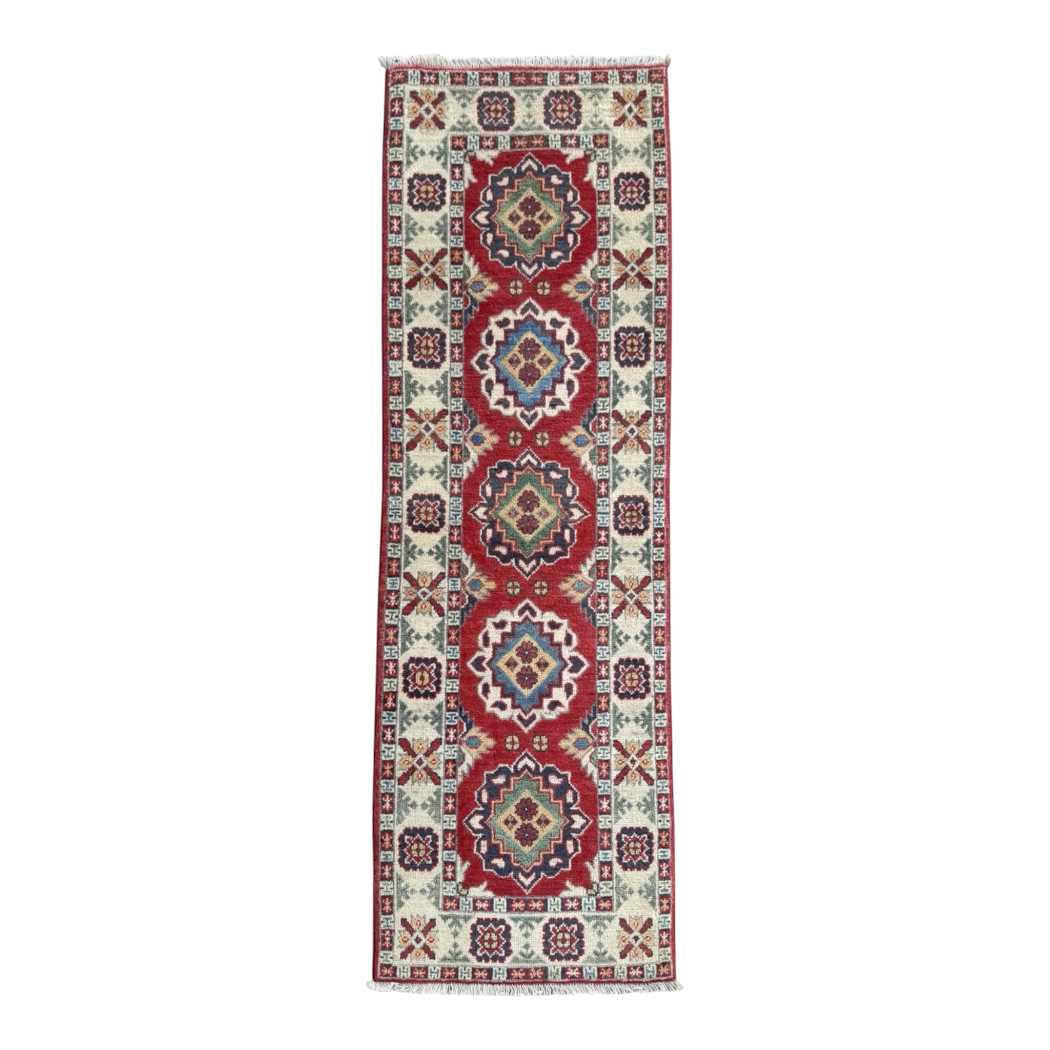 Handmade Afghan Kazak Hallway Runner Rug 178 CM x 63 CM SK#1503