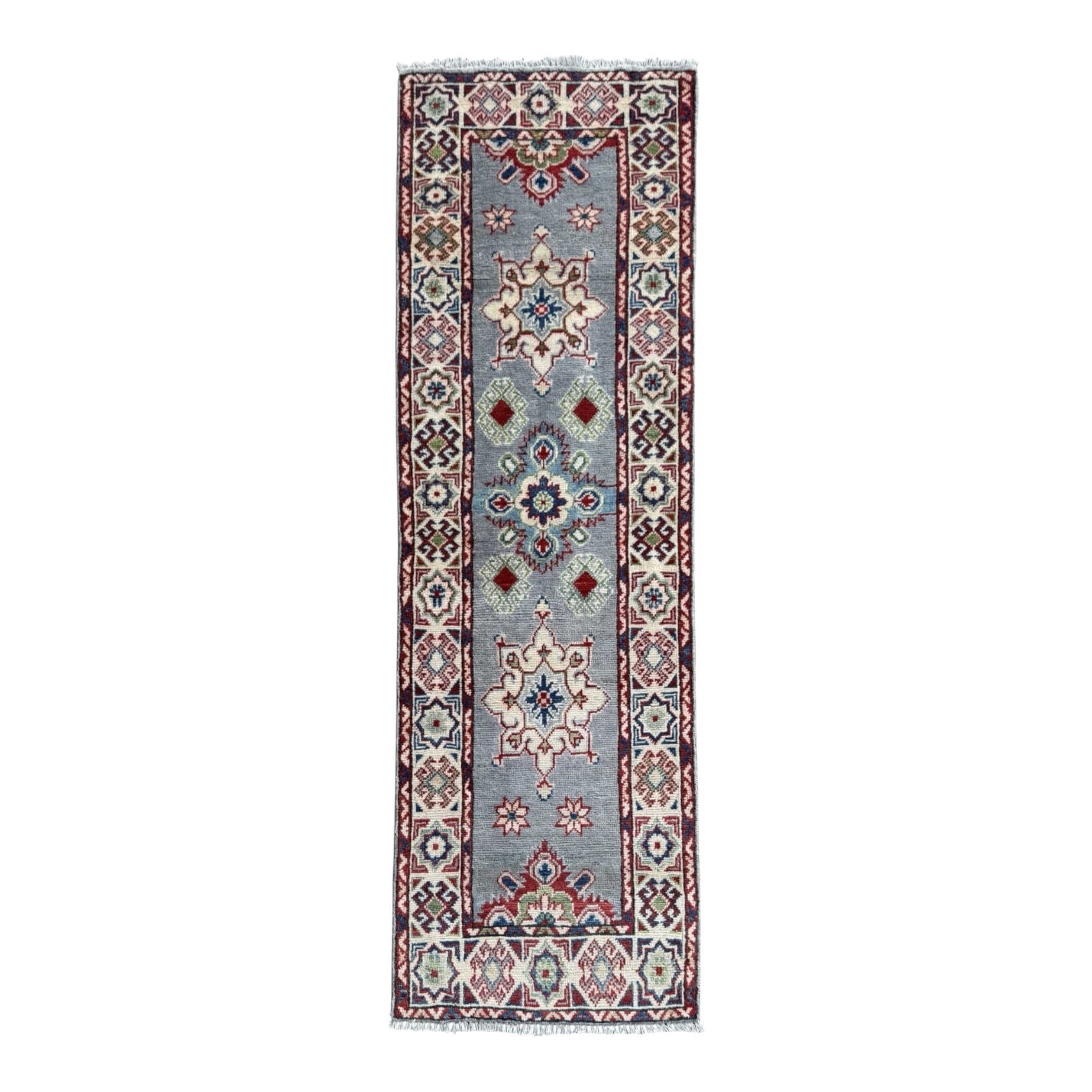 Handmade Afghan Kazak Hallway Runner Rug 192 CM x 63 CM SK#1504