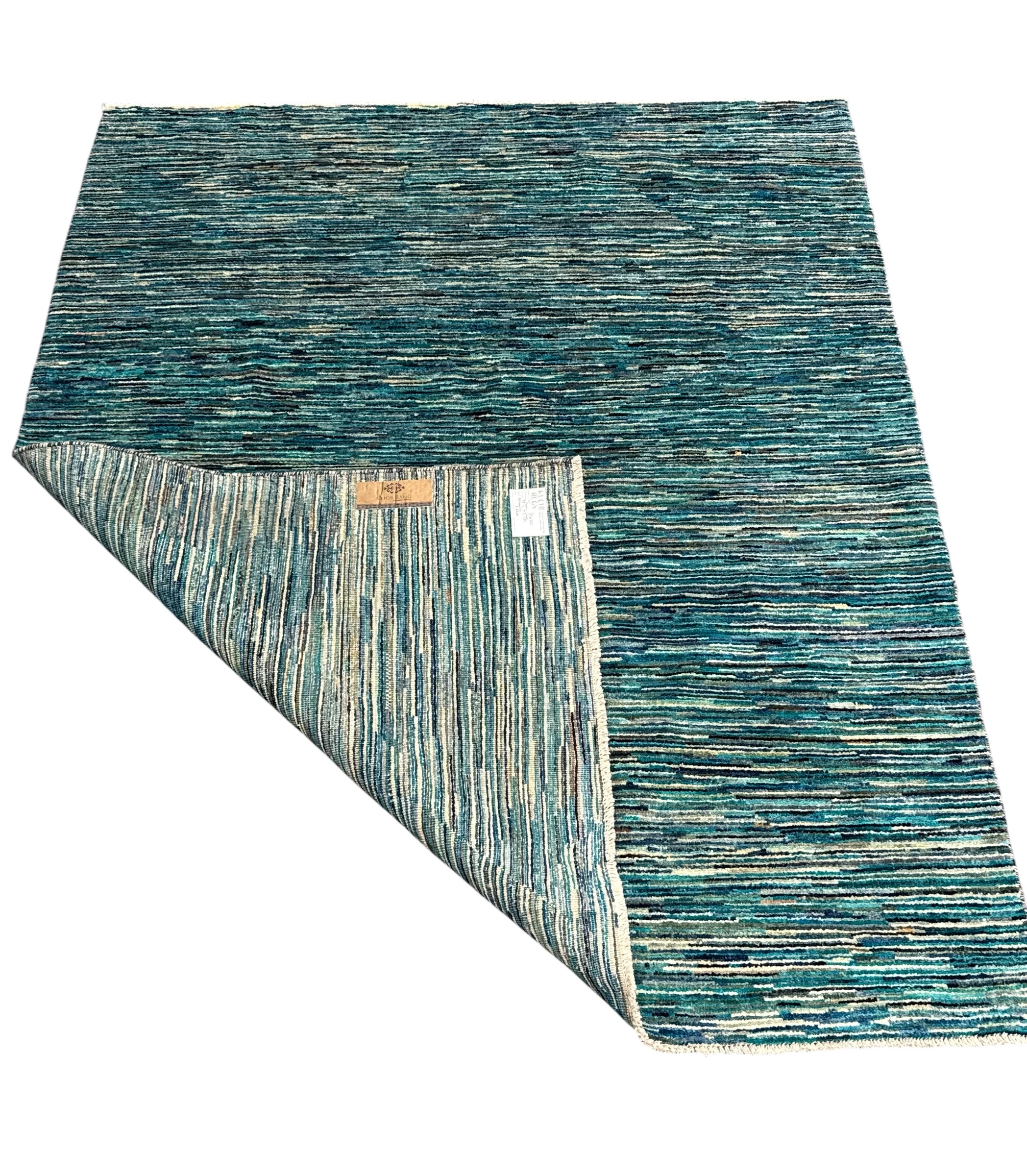 Handmade Coastal Blue Modern Wool Rug, 188 CM x 143 CM