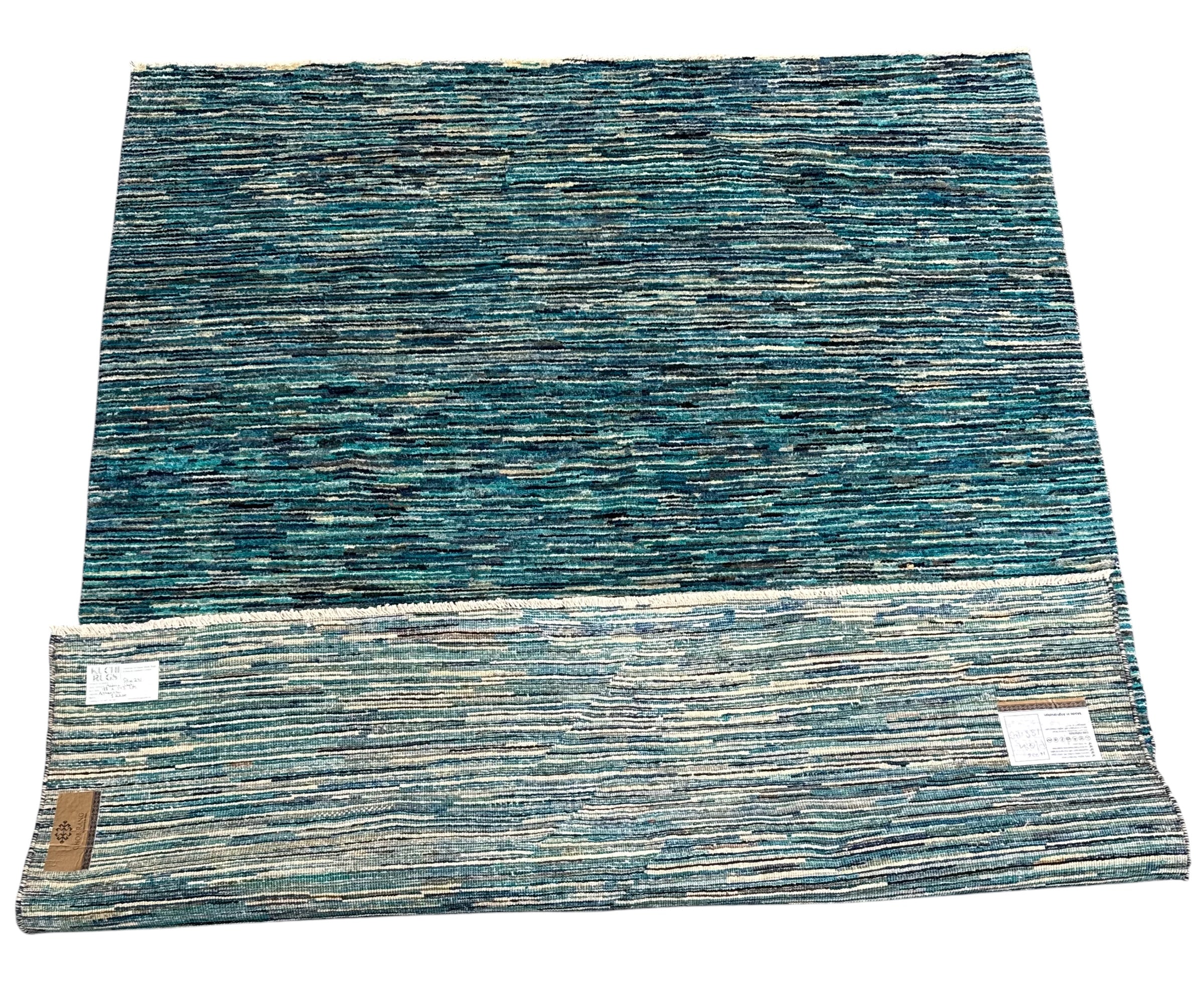 Handmade Coastal Blue Modern Wool Rug, 188 CM x 143 CM