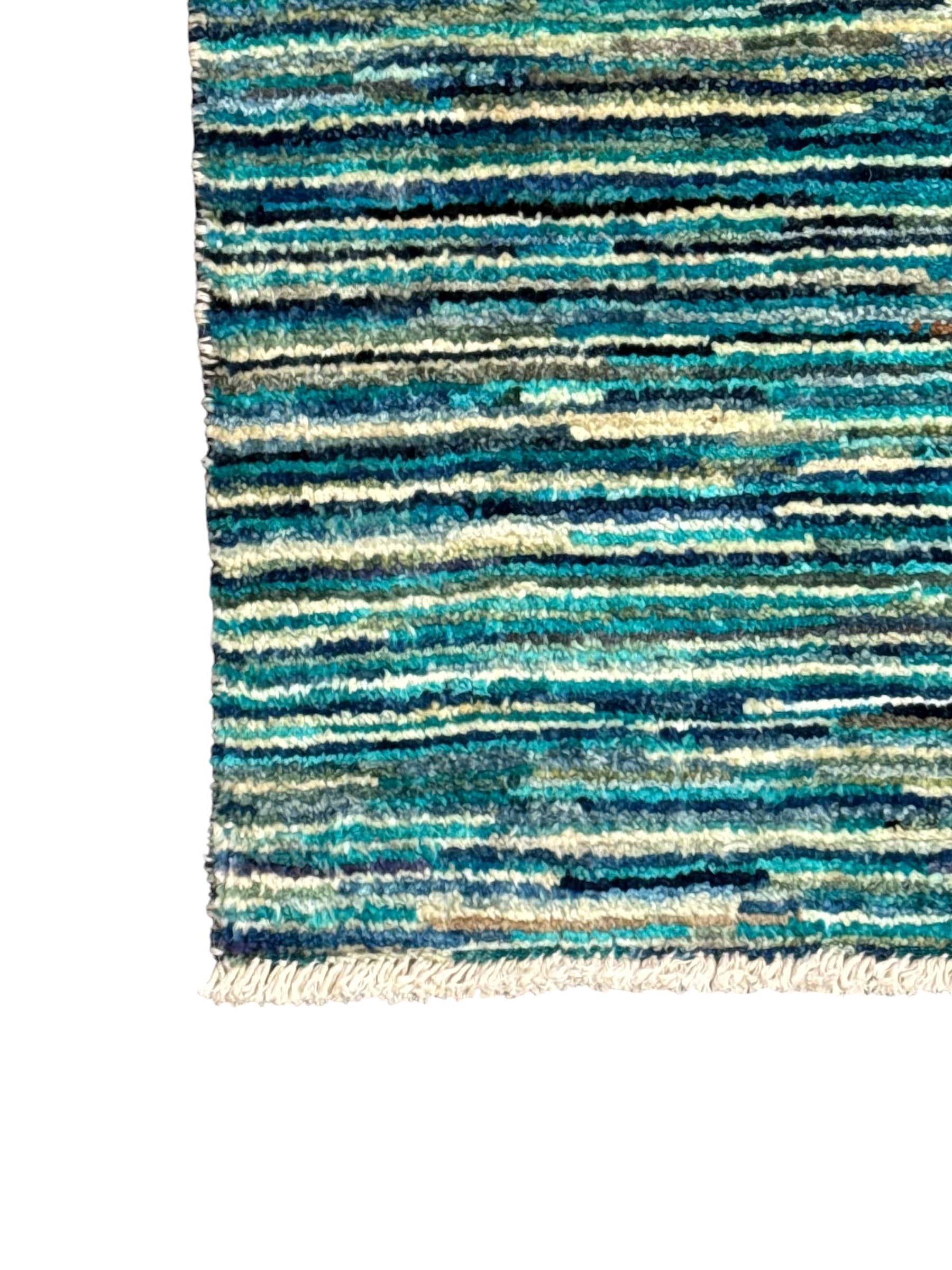 Handmade Coastal Blue Modern Wool Rug, 188 CM x 143 CM