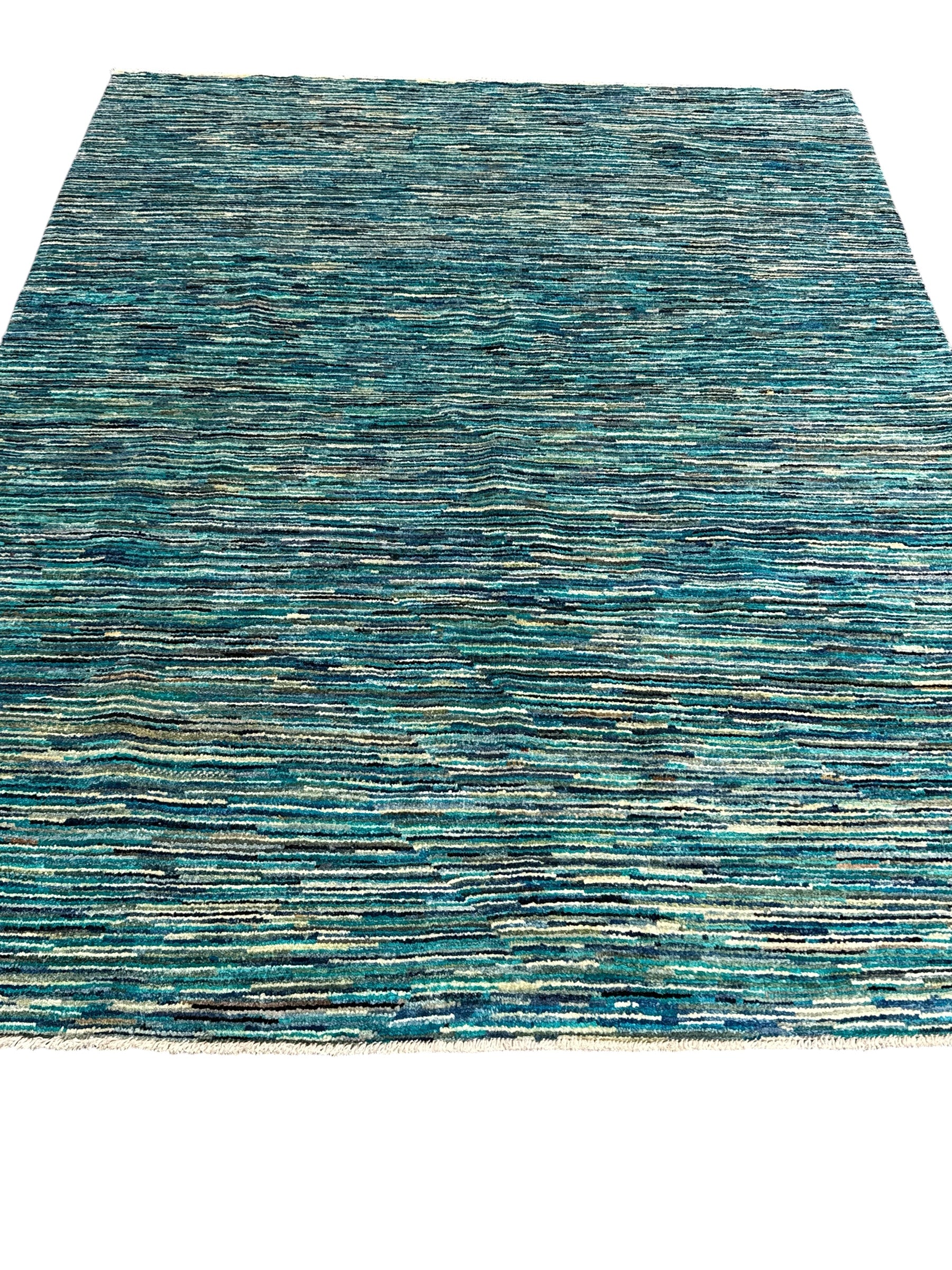Handmade Coastal Blue Modern Wool Rug, 188 CM x 143 CM