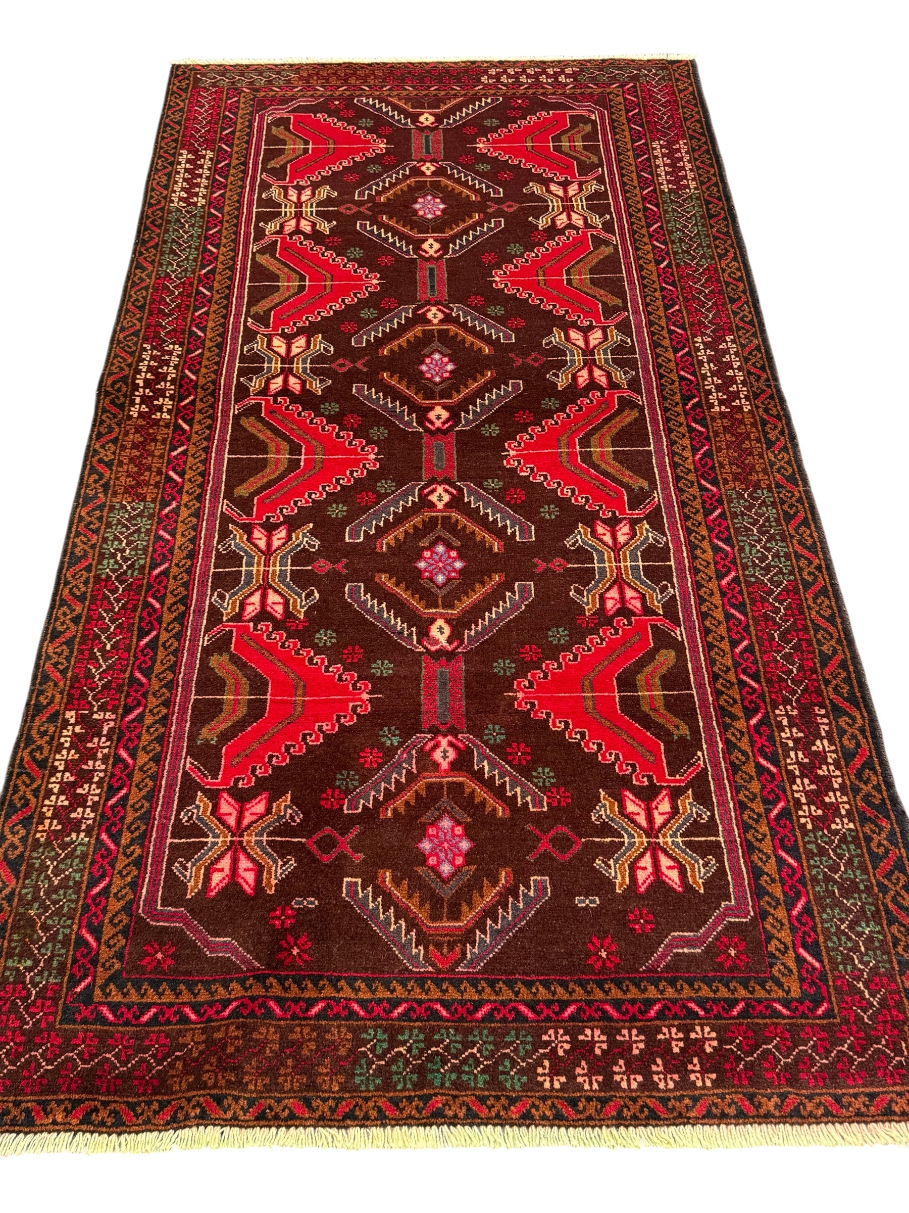 Handmade Afghan Traditional Balochi Rug 205CM x 110 CM SK#2037