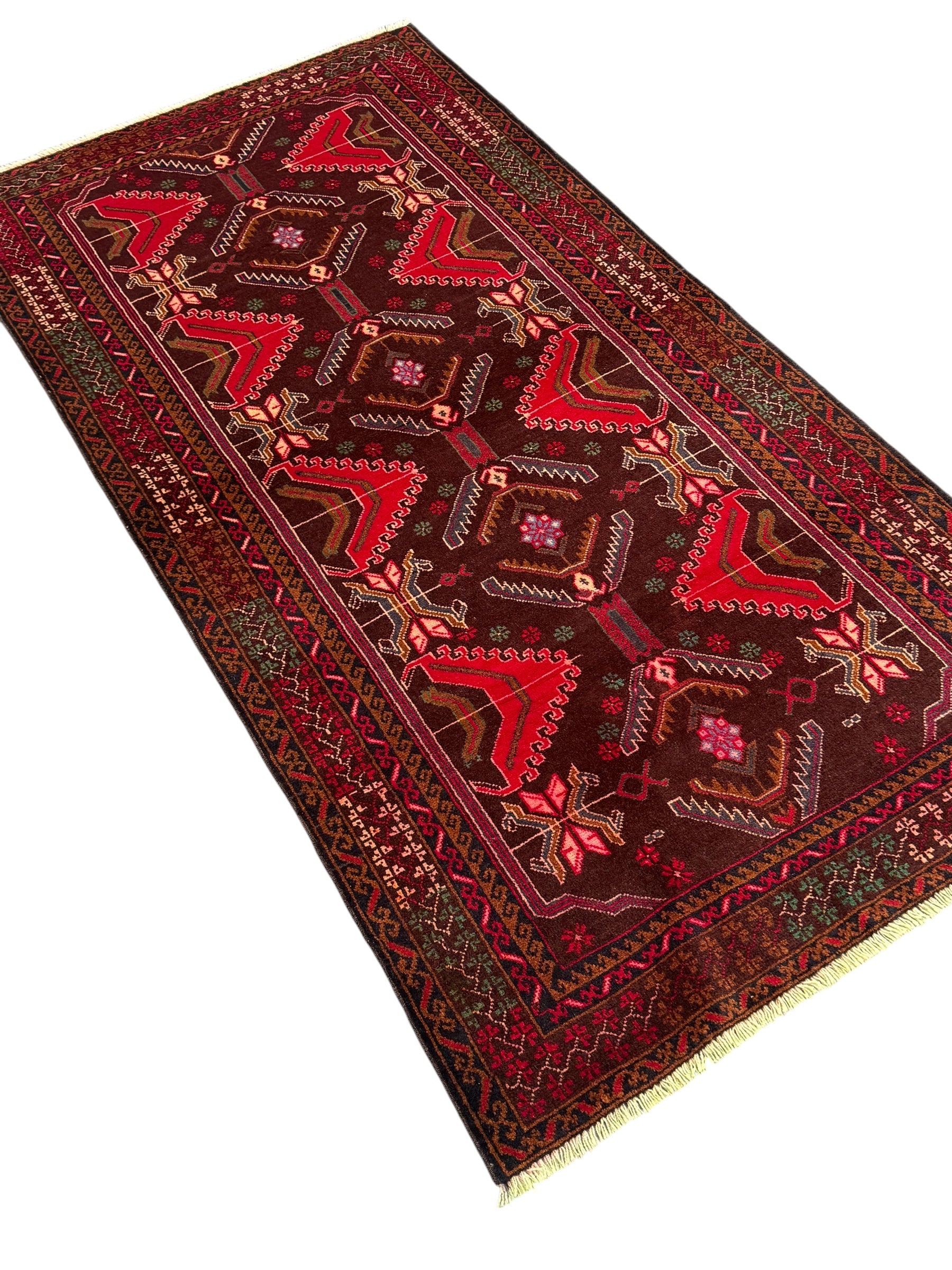 Handmade Afghan Traditional Balochi Rug 205CM x 110 CM SK#2037