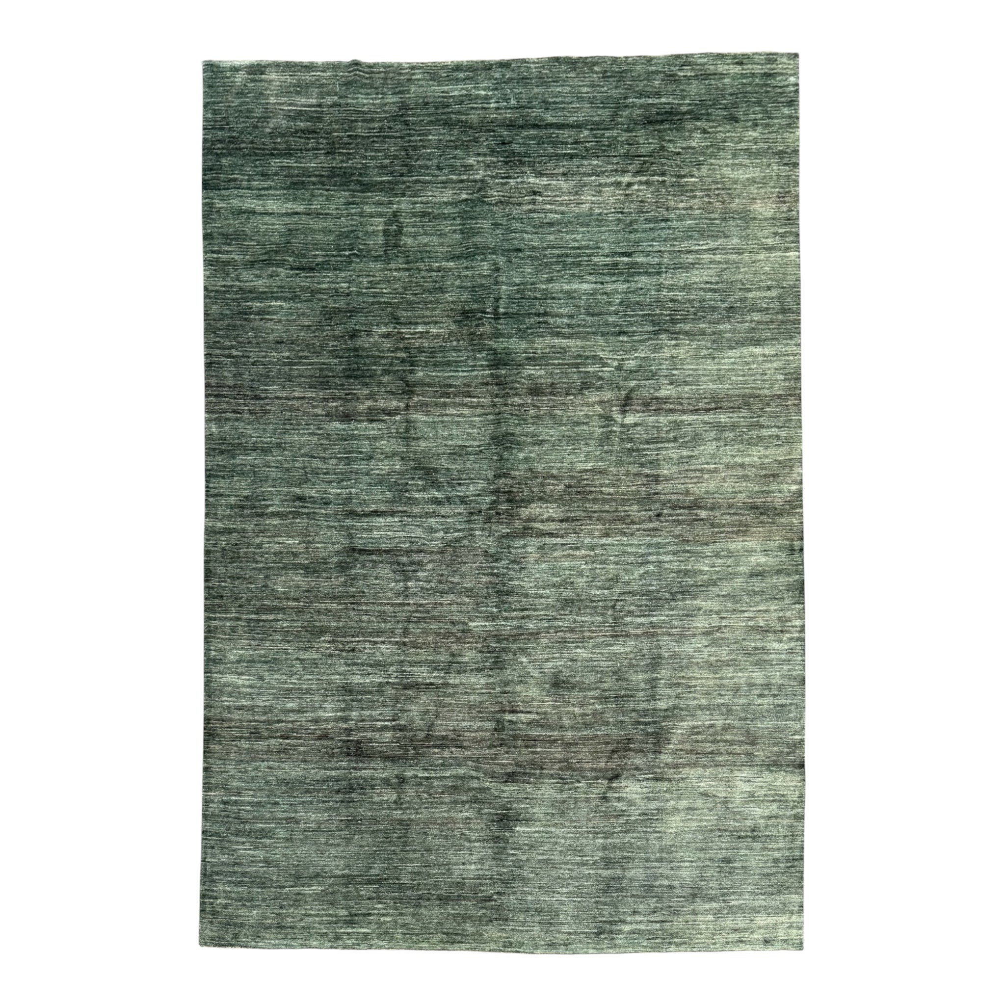 A Green handmade modern wool rug, hand-knotted in Afghanististan by skilled artisans. Very plain contemporary design that will add colour to any room.