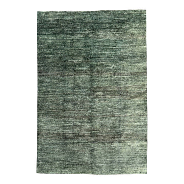 A Green handmade modern wool rug, hand-knotted in Afghanististan by skilled artisans. Very plain contemporary design that will add colour to any room.