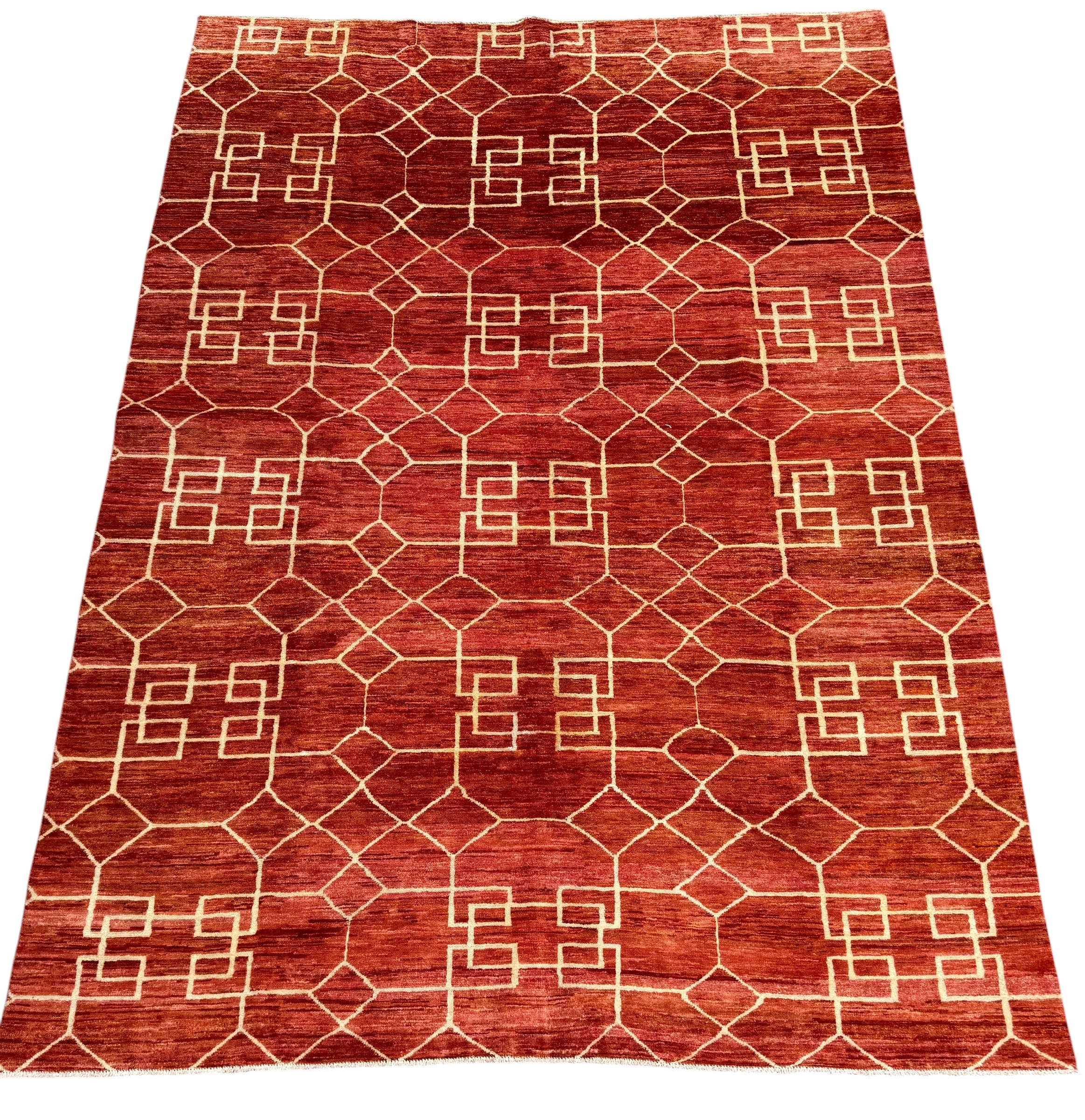 Handmade Rust Red Geometric Modern Wool Rug,  285 CM x 205 CM