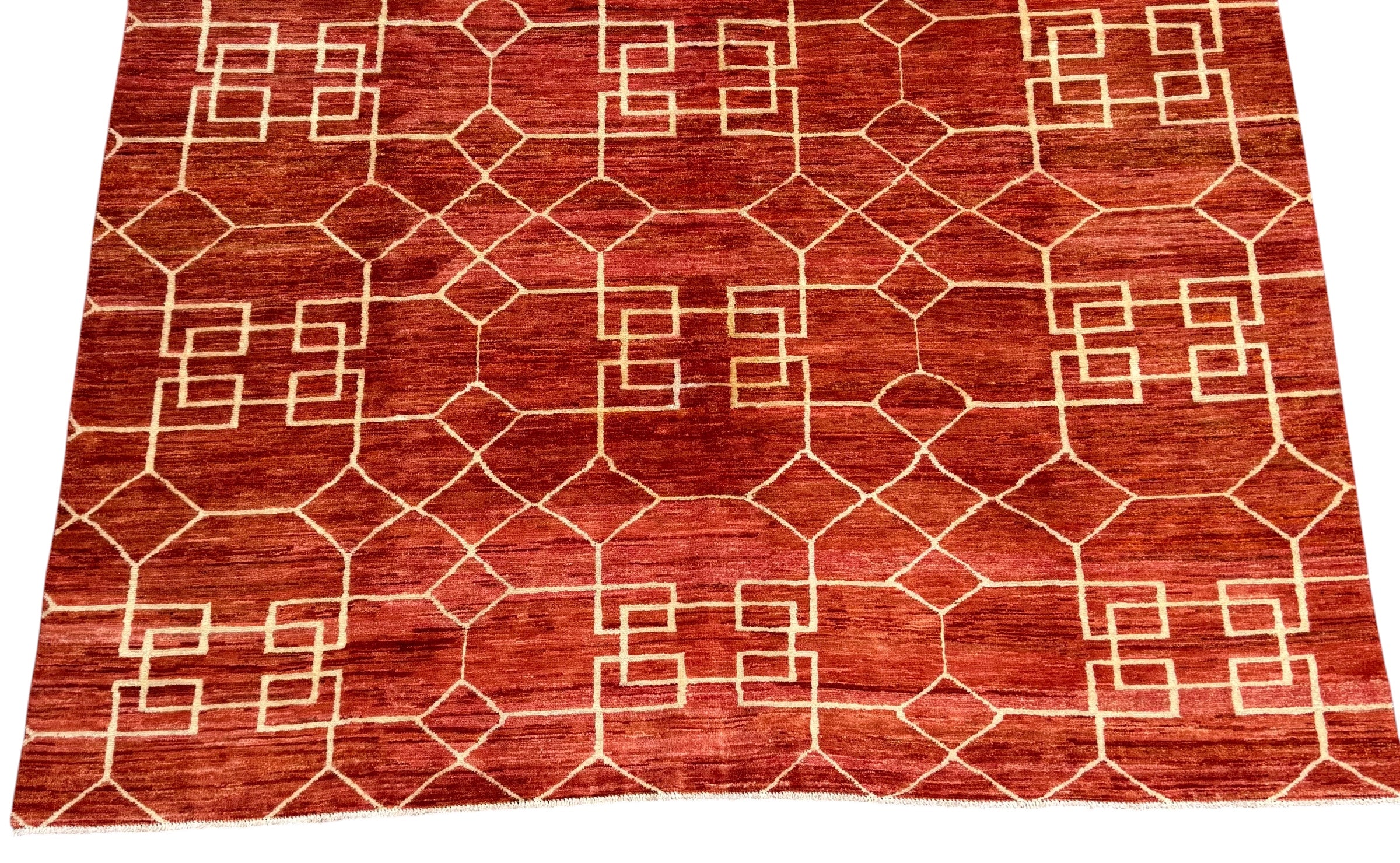 Handmade Rust Red Geometric Modern Wool Rug,  285 CM x 205 CM