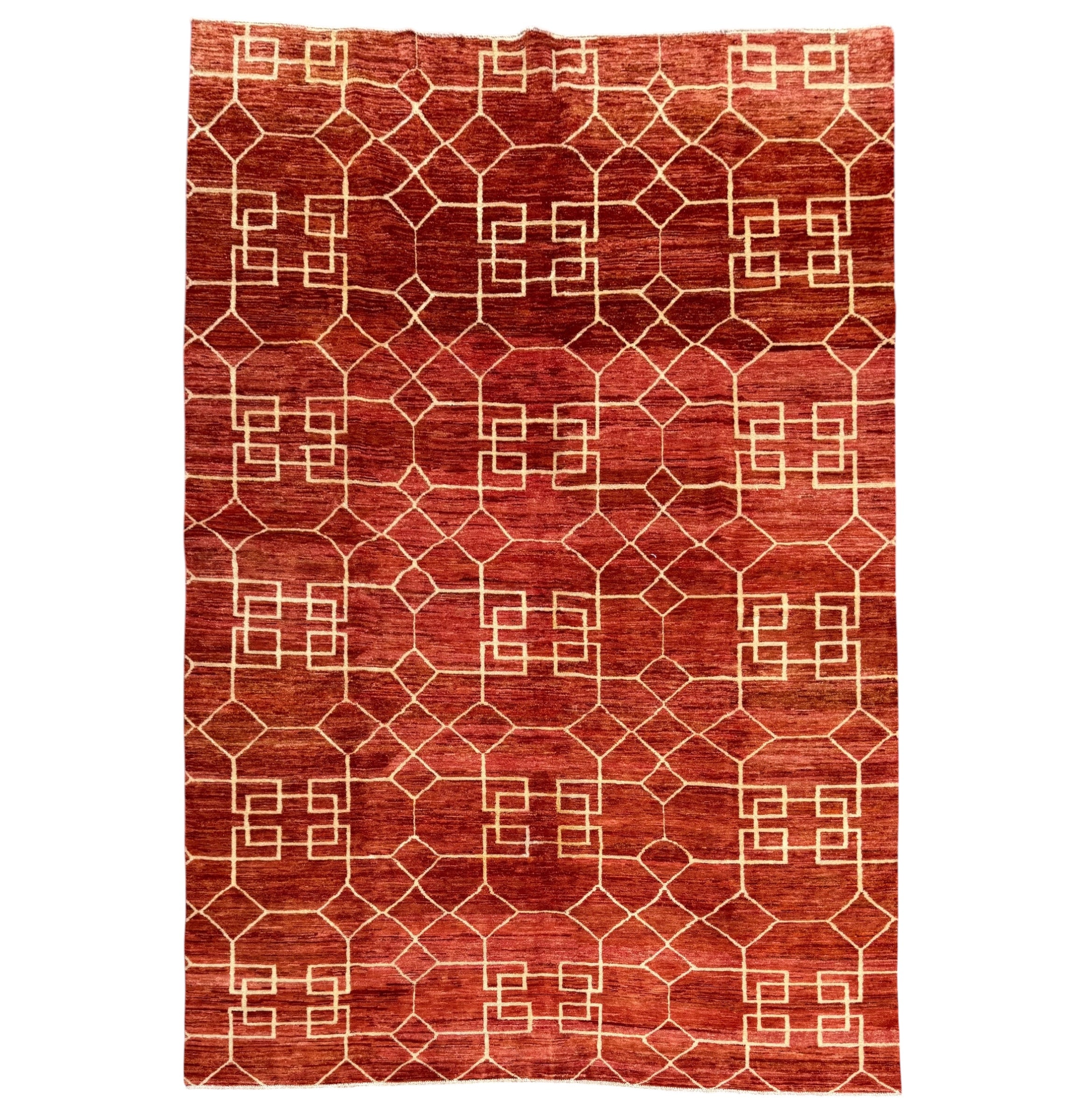 Handmade Rust Red Geometric Modern Wool Rug,  285 CM x 205 CM