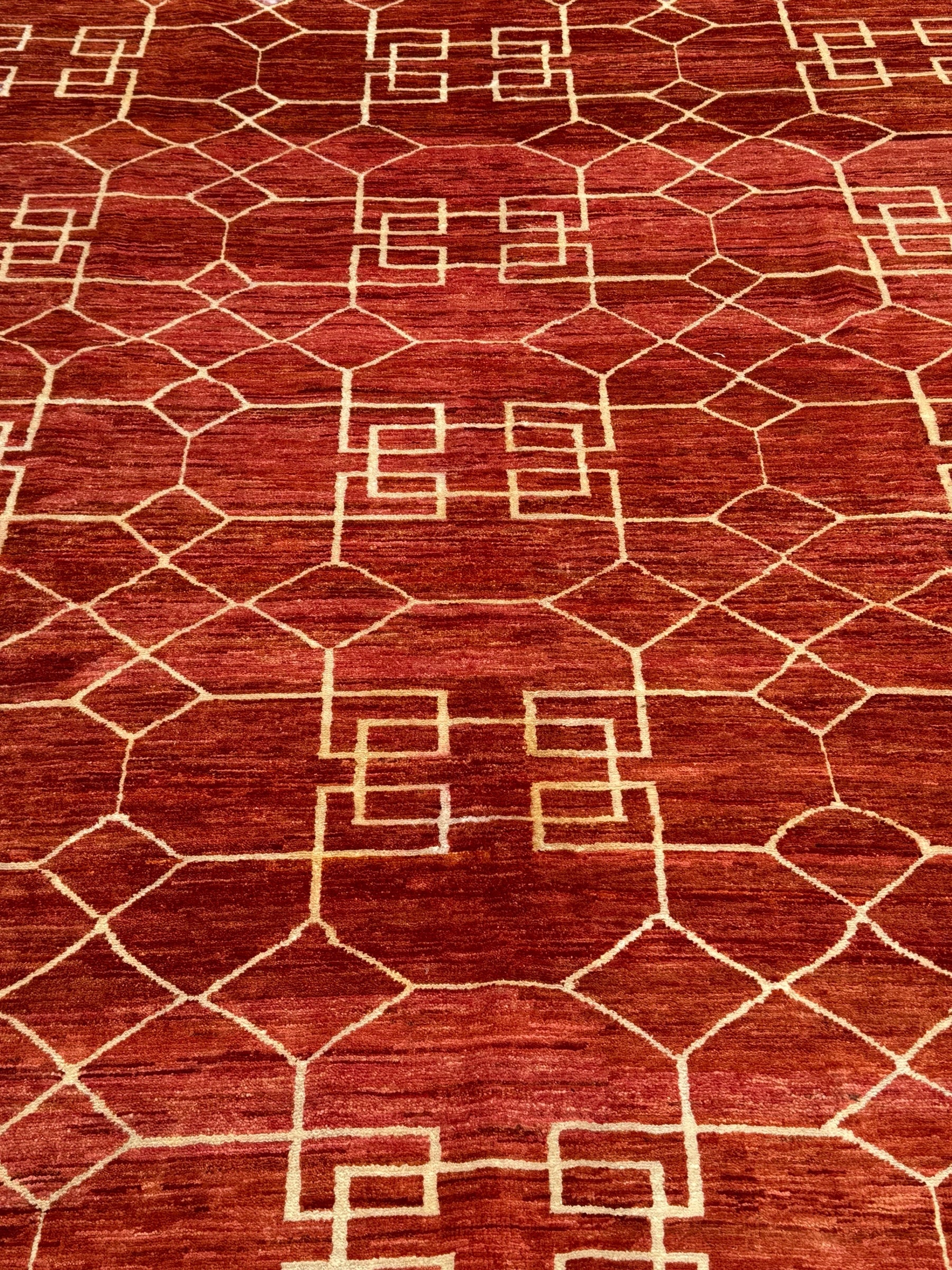 Handmade Rust Red Geometric Modern Wool Rug,  285 CM x 205 CM
