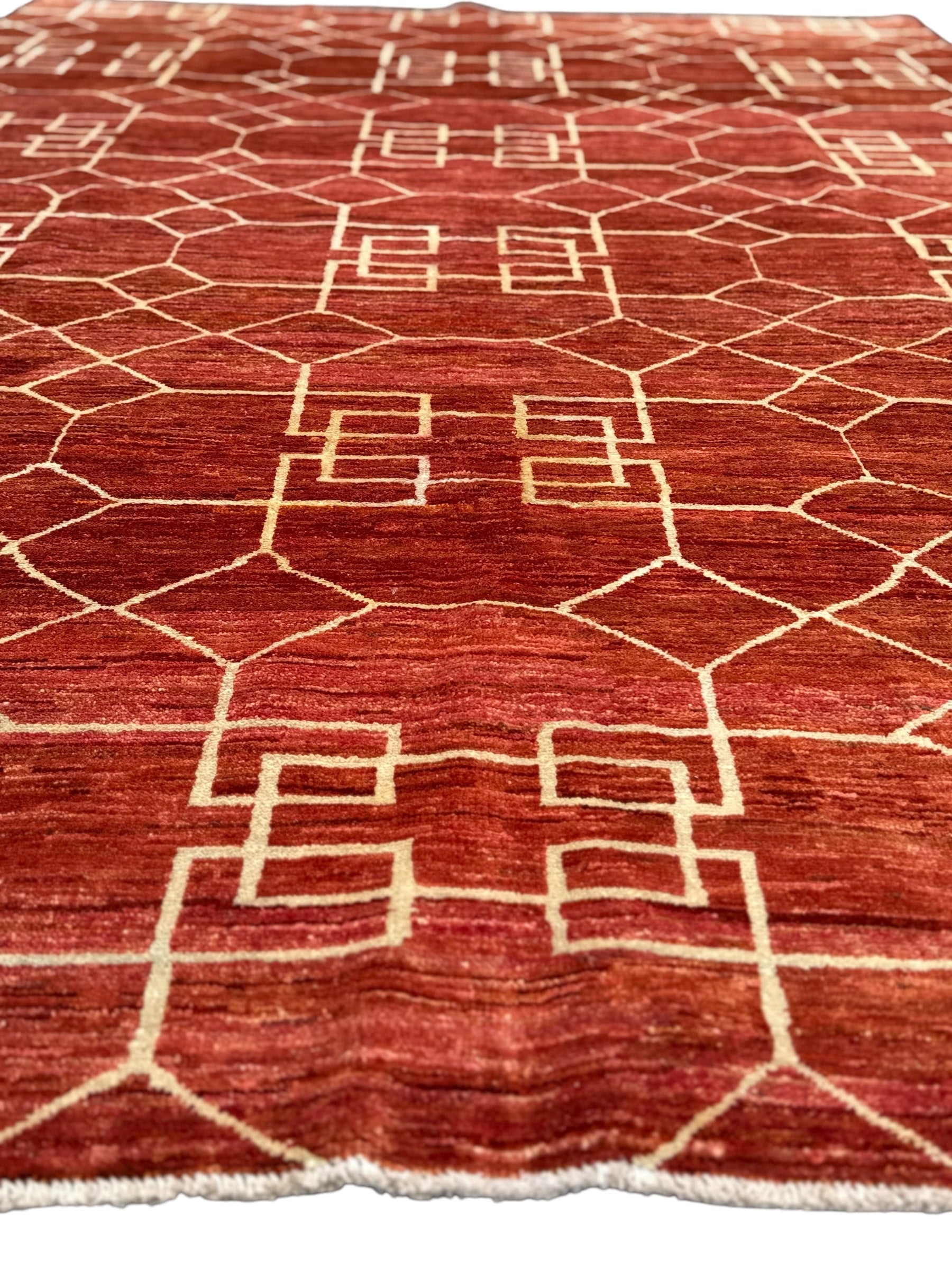 Handmade Rust Red Geometric Modern Wool Rug,  285 CM x 205 CM