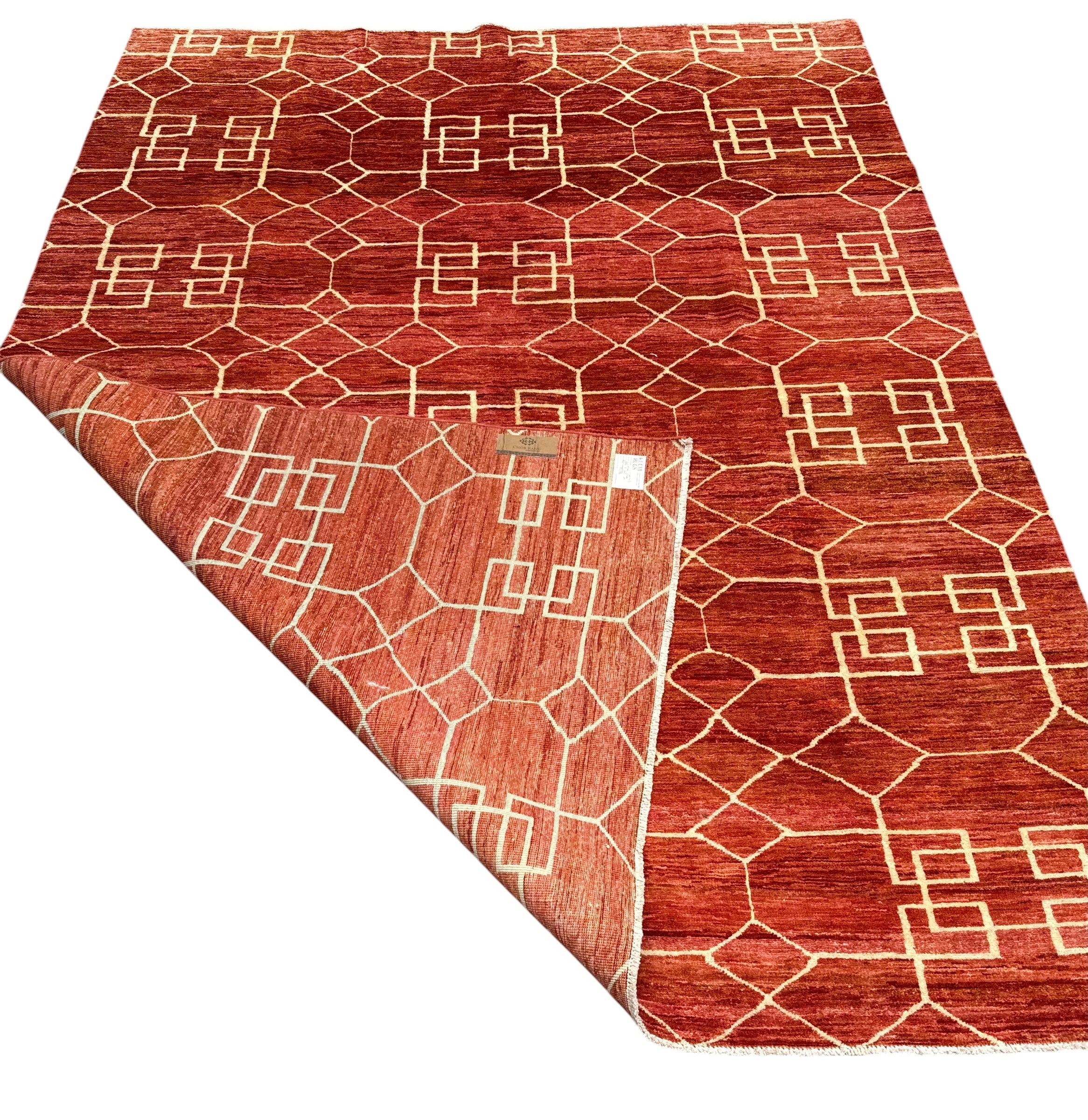 Handmade Rust Red Geometric Modern Wool Rug,  285 CM x 205 CM
