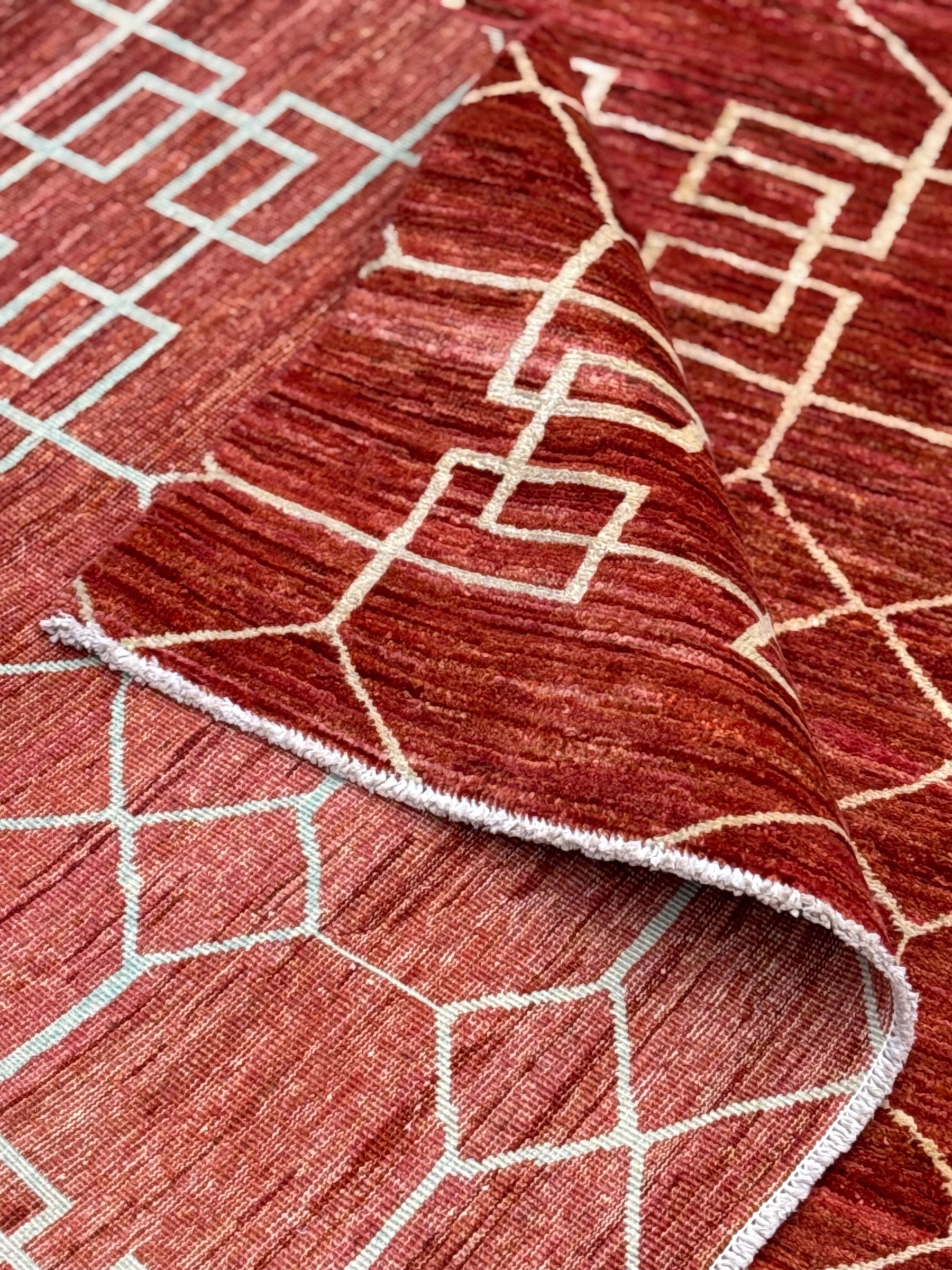 Handmade Rust Red Geometric Modern Wool Rug,  285 CM x 205 CM
