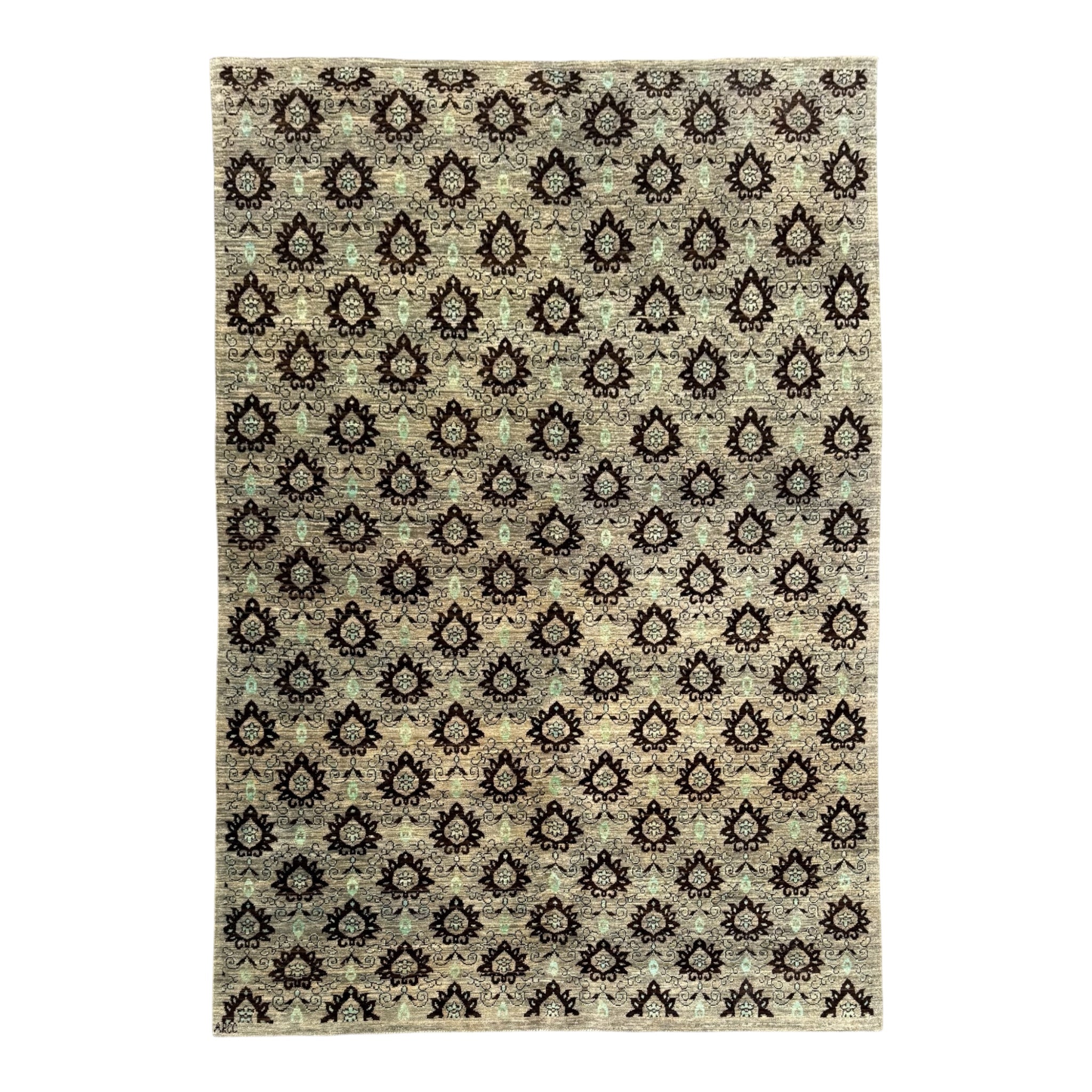 A handmade Sage green modern wool rug