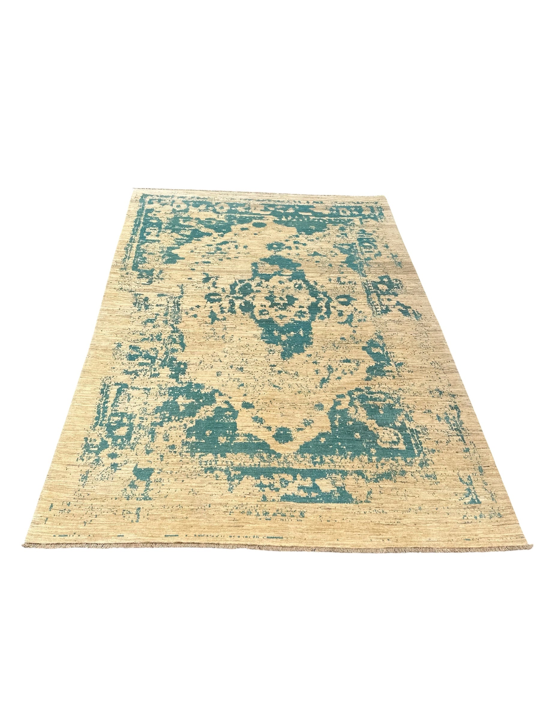 Handmade Ivory & Blue Abstract wool Rug, 293 CM x 200 CM
