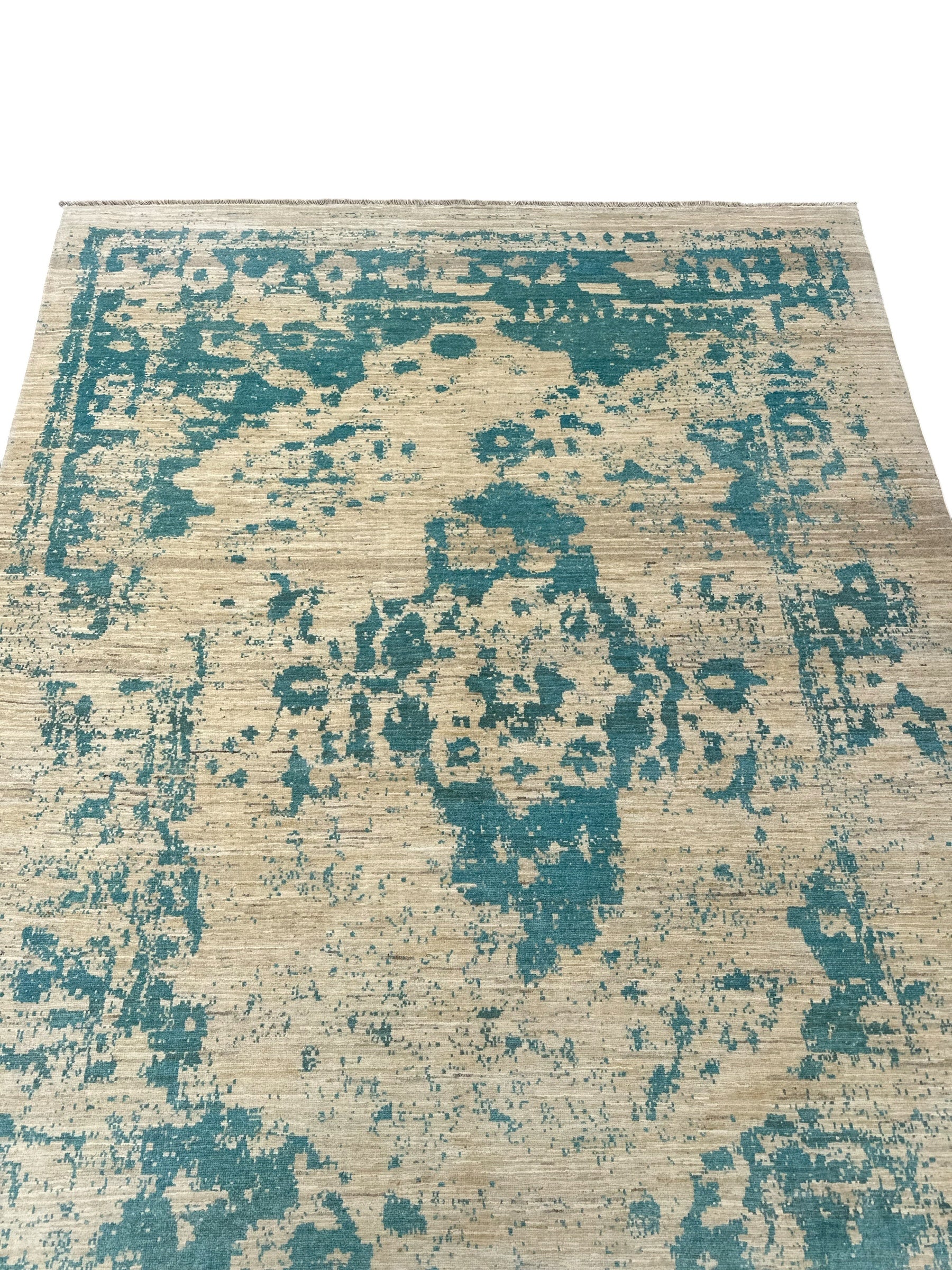 Handmade Ivory & Blue Abstract wool Rug, 293 CM x 200 CM
