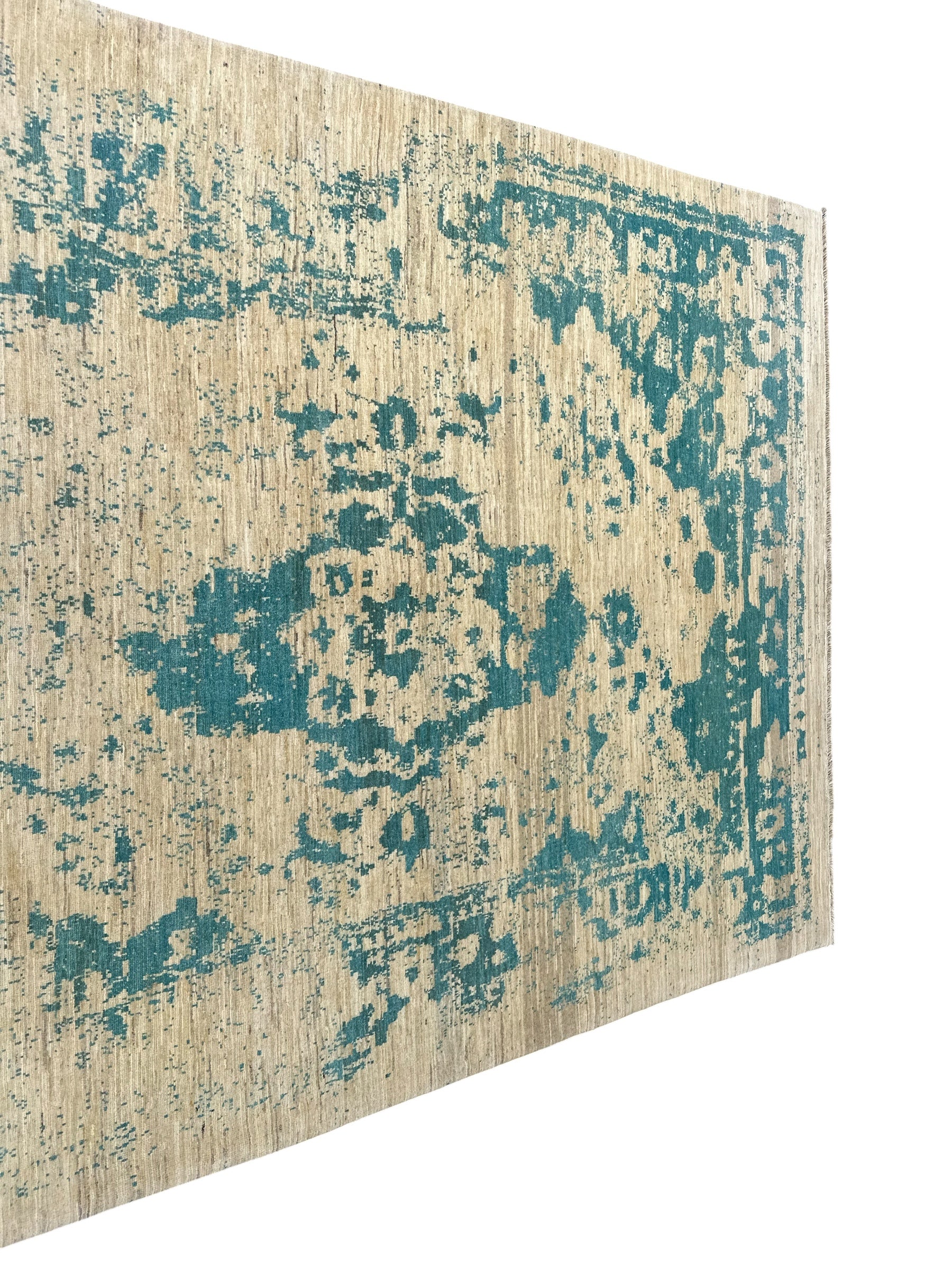 Handmade Ivory & Blue Abstract wool Rug, 293 CM x 200 CM