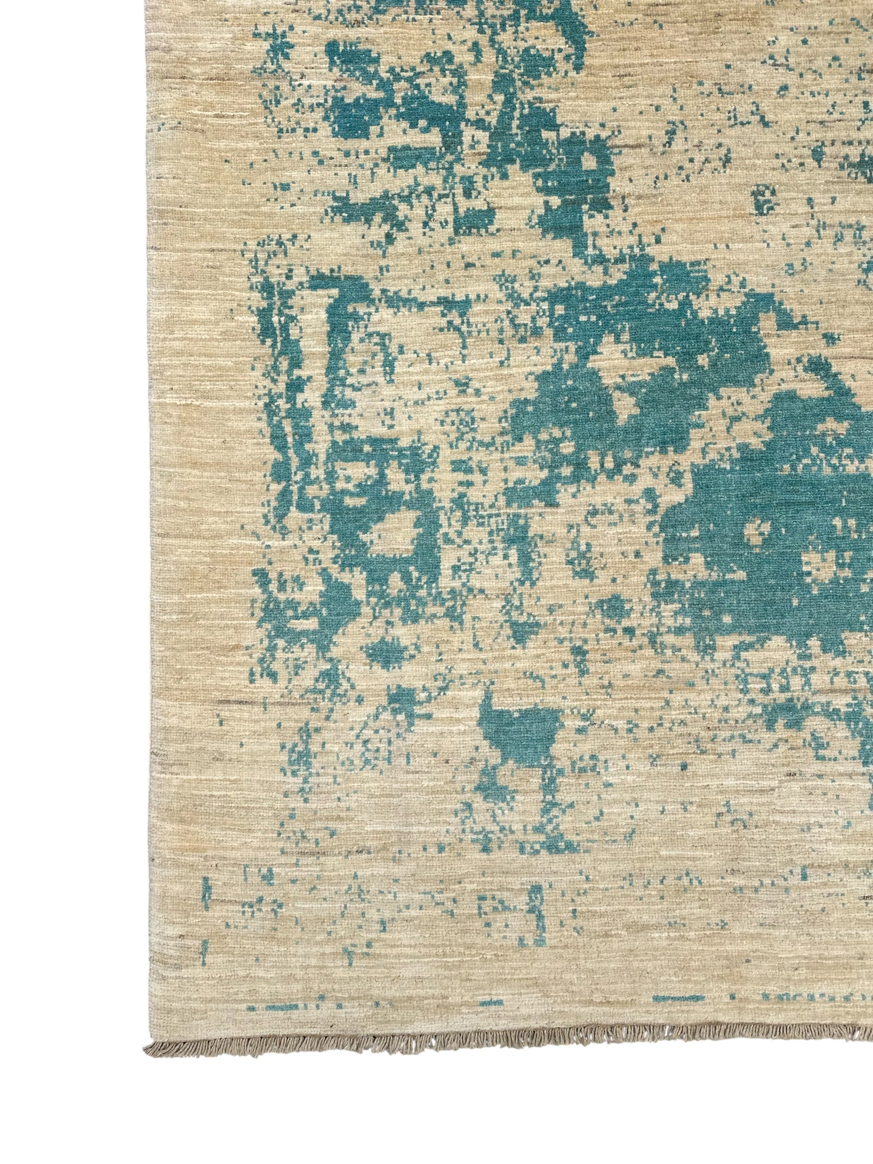 Handmade Ivory & Blue Abstract wool Rug, 293 CM x 200 CM