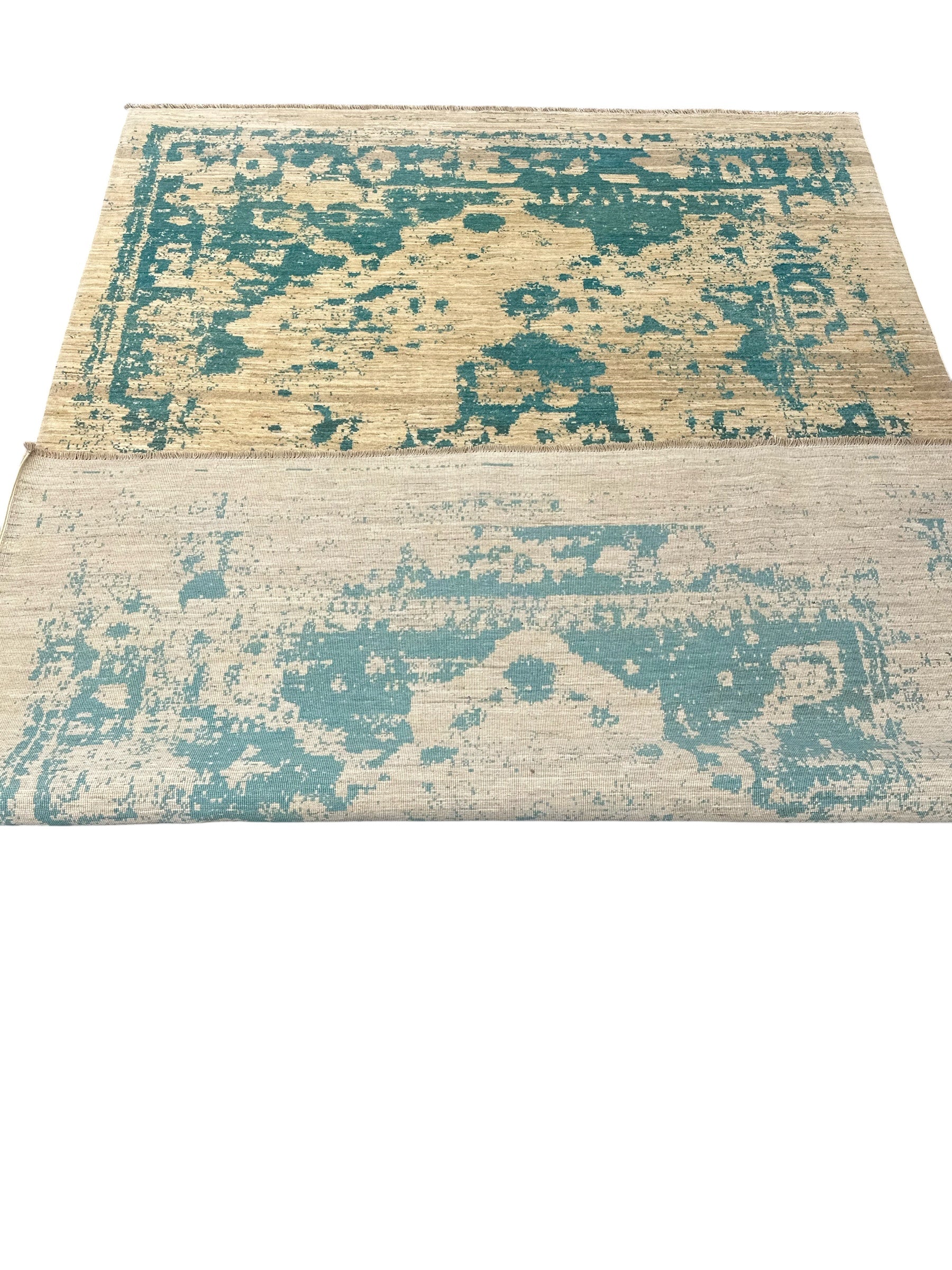 Handmade Ivory & Blue Abstract wool Rug, 293 CM x 200 CM