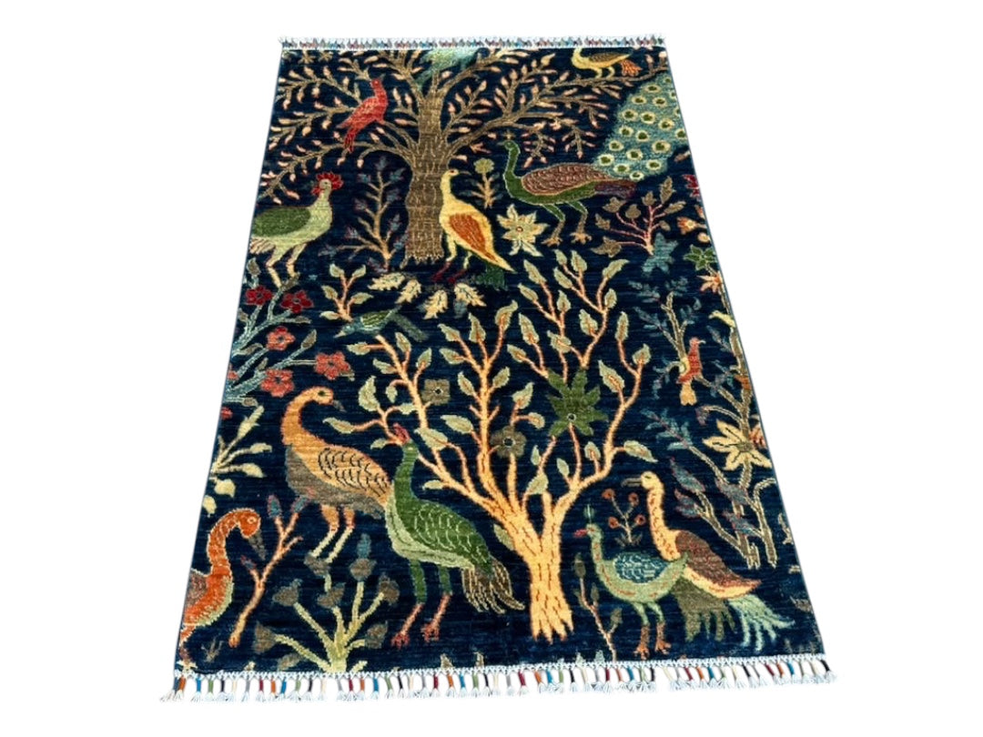 Handmade Chobi Pictorial Wool Rug   145 CM x 95 CM