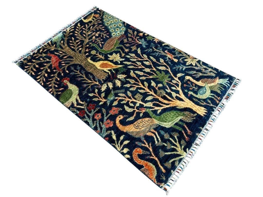 Handmade Chobi Pictorial Wool Rug   145 CM x 95 CM