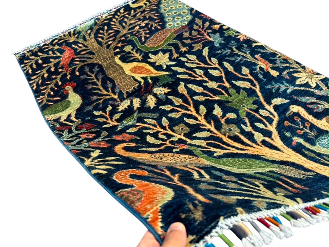 Handmade Chobi Pictorial Wool Rug   145 CM x 95 CM