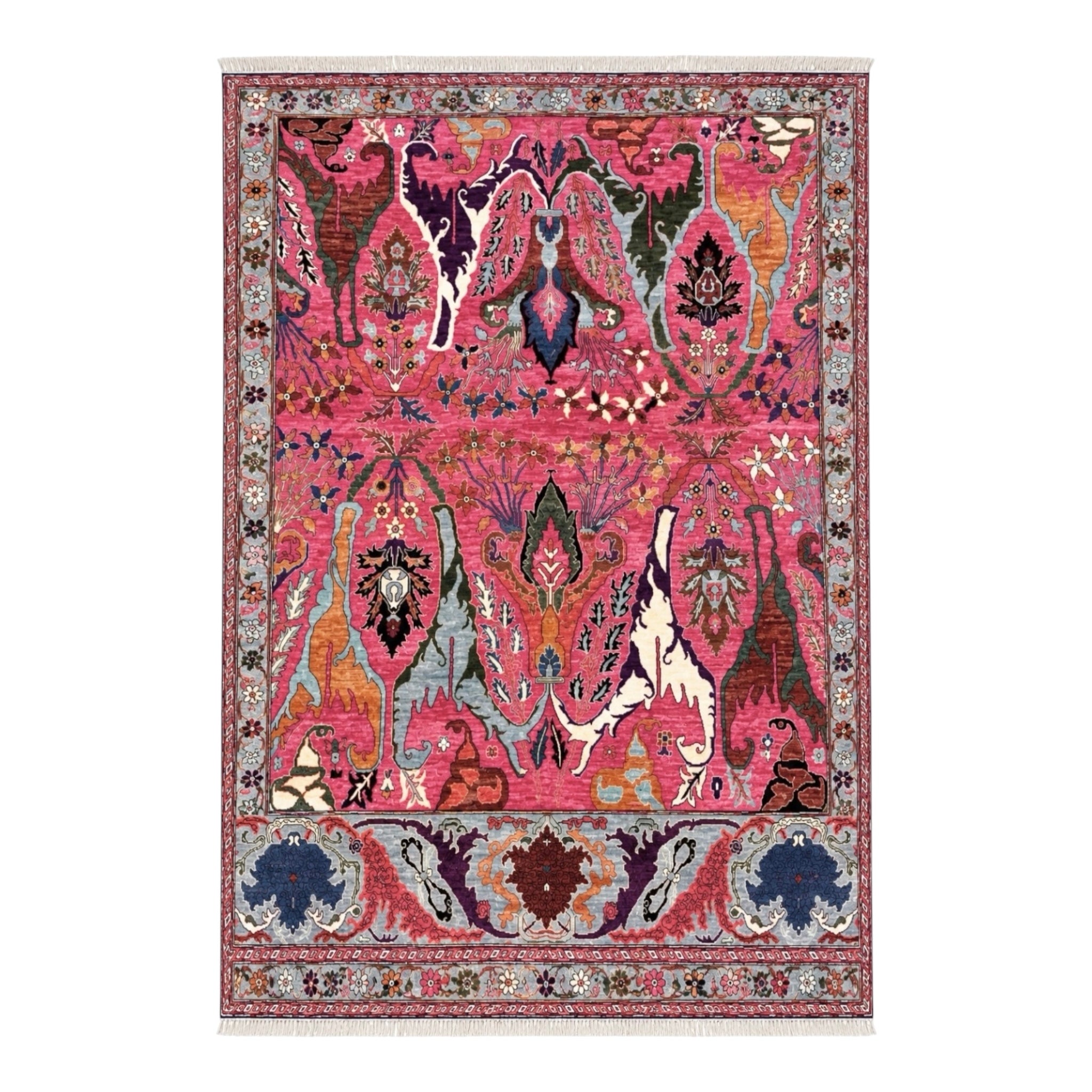 Handmade Afghan Pink Floral Chobi Rug, 306 x 250 CM