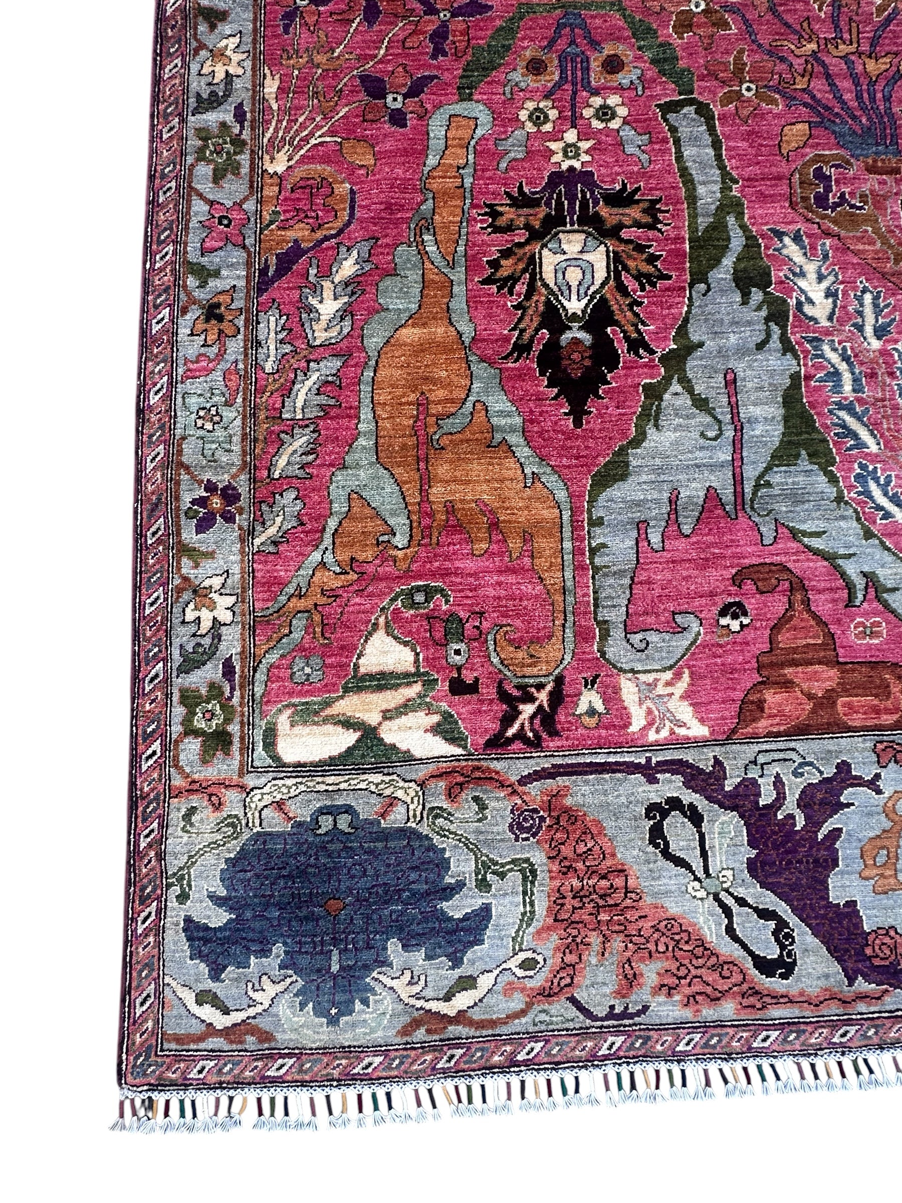 Handmade Afghan Pink Floral Chobi Rug, 306 x 250 CM