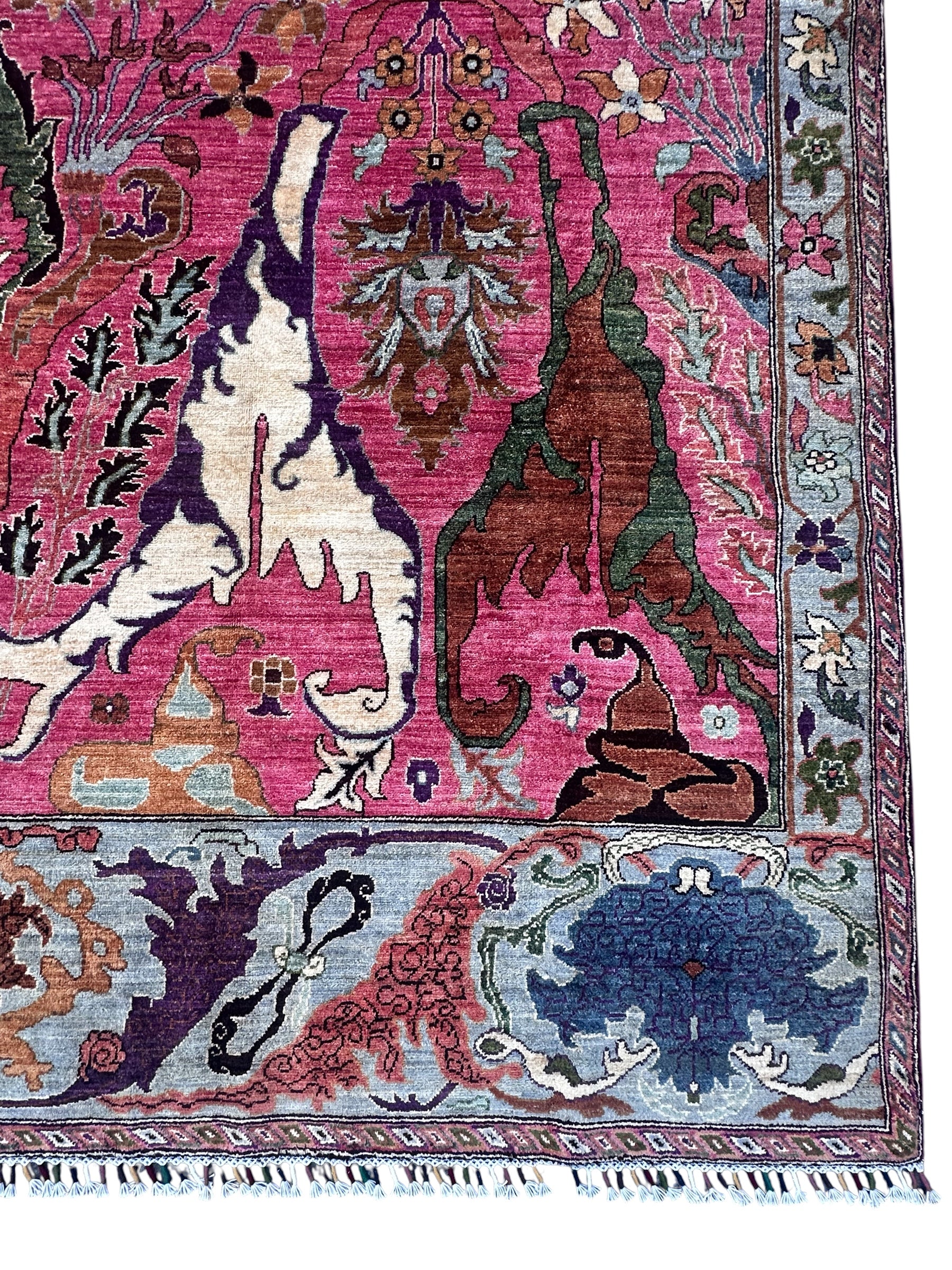 Handmade Afghan Pink Floral Chobi Rug, 306 x 250 CM