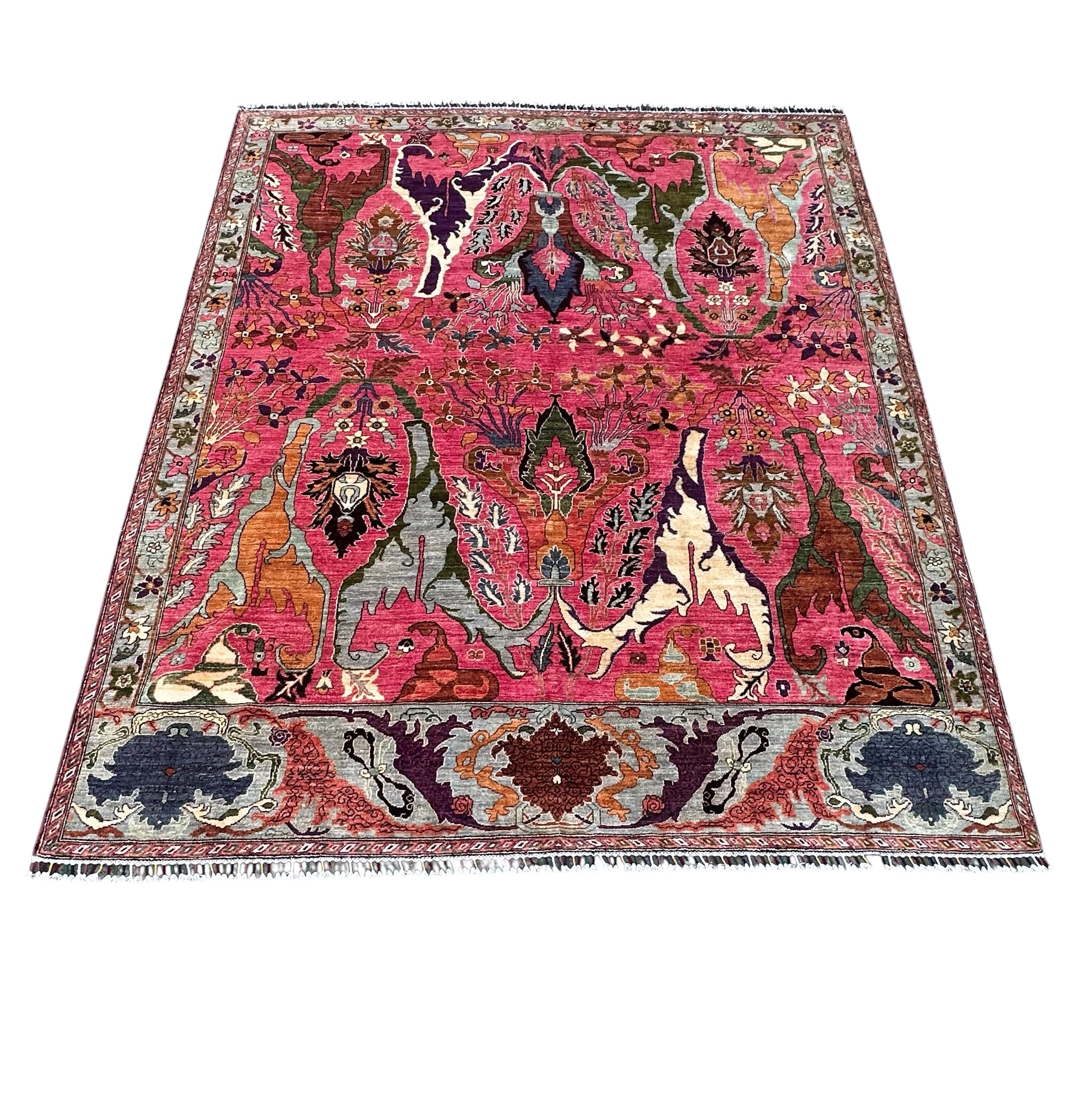 Handmade Afghan Pink Floral Chobi Rug, 306 x 250 CM