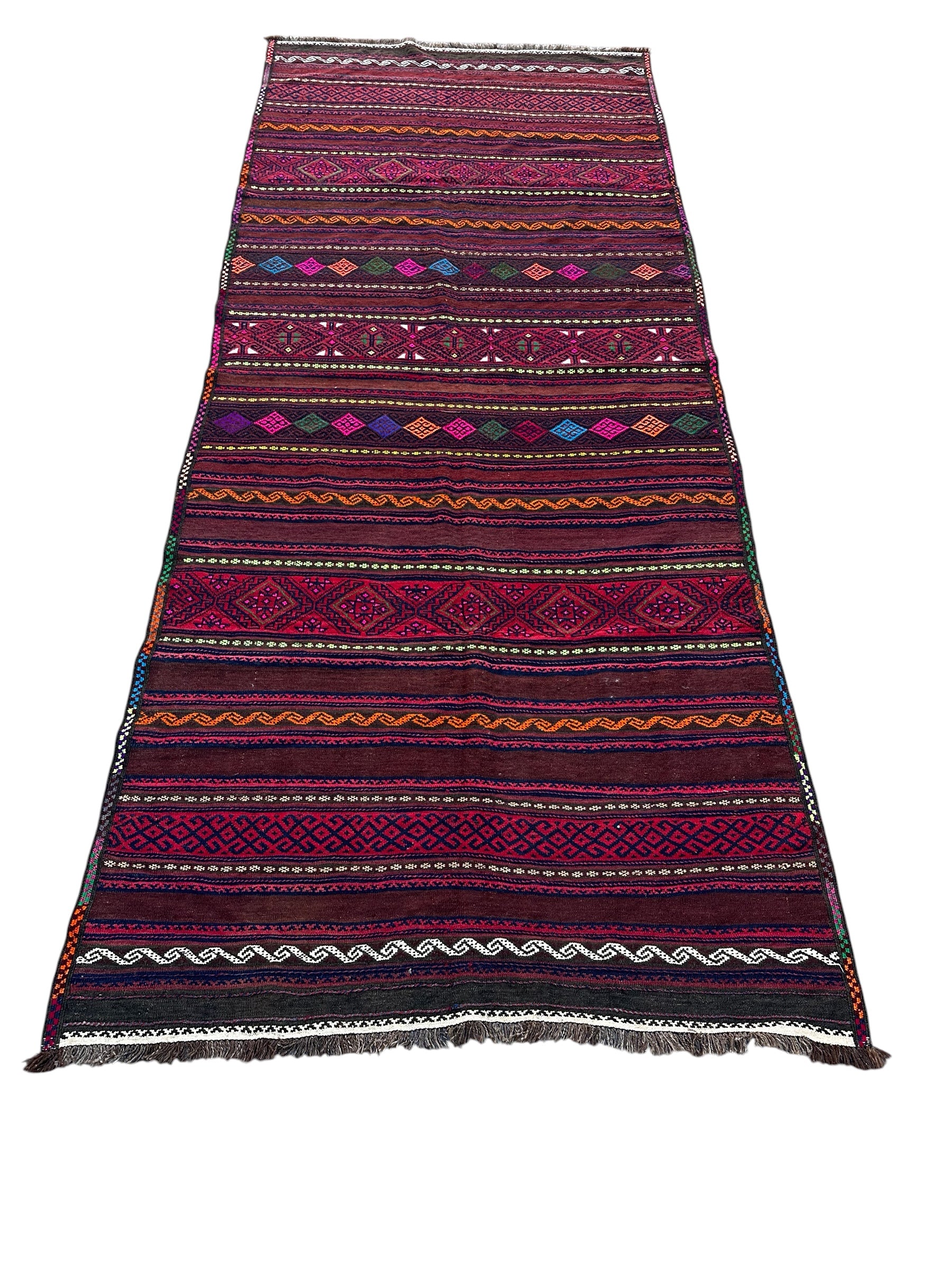 Handmade Afghan Traditional Kilim Hallway Runner Rug, 370 CM x 162 CM